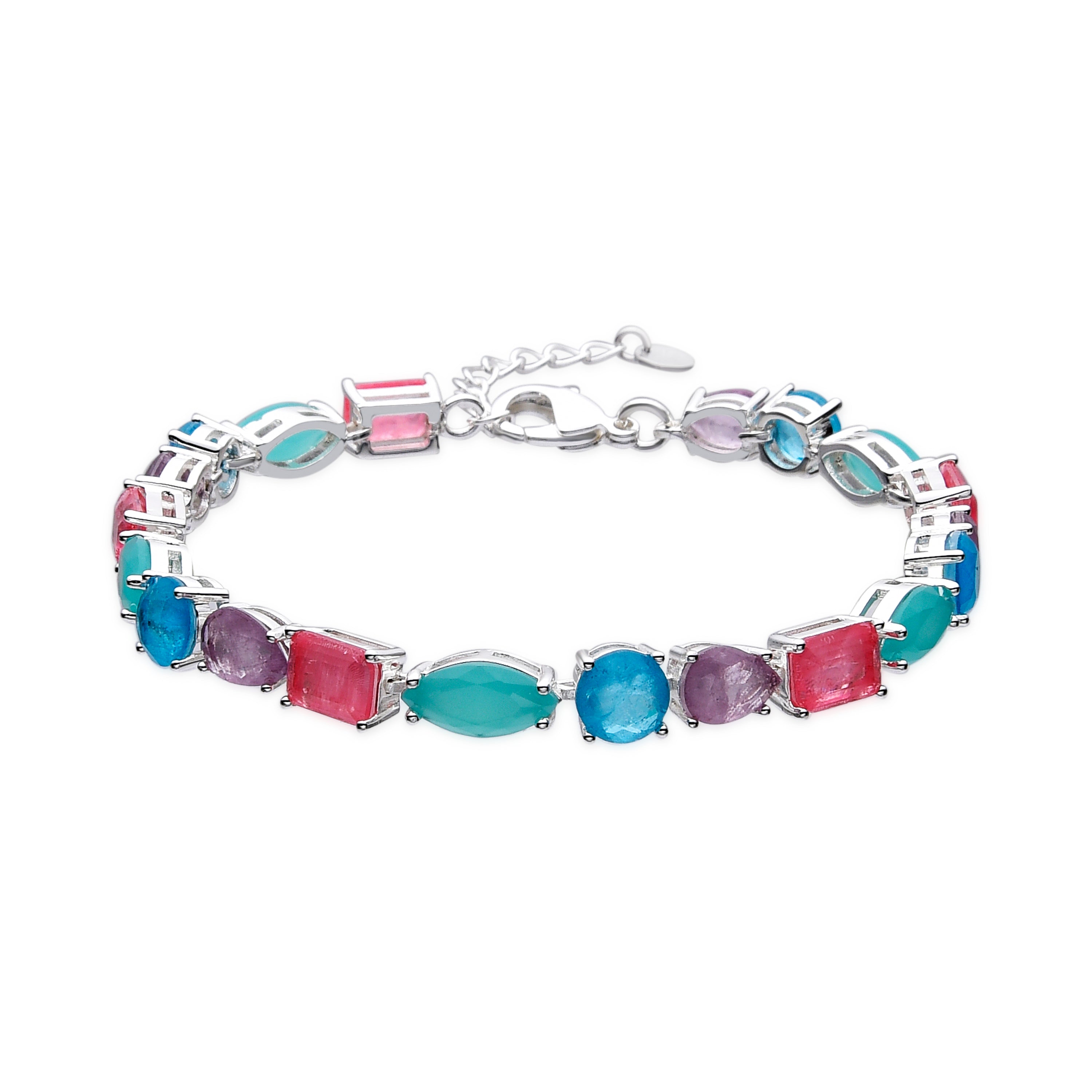 Pulsera de Plata de Ley 925 y Cuarzo Hidrotermal Multicolor acabado rodio - Larec