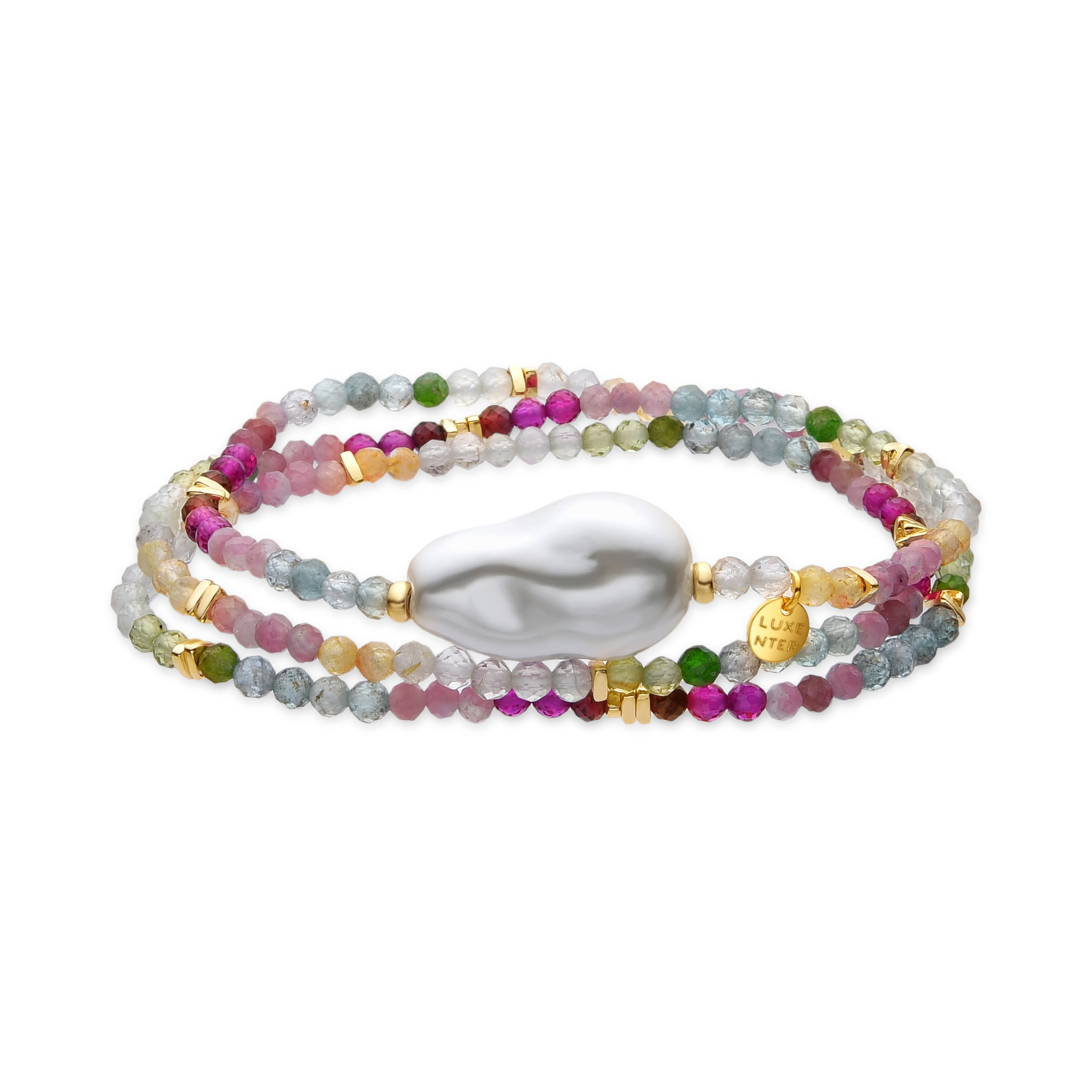 Pulsera de Plata de Ley 925 y Cristal Multicolor acabado oro amarillo de 18k - Lorex