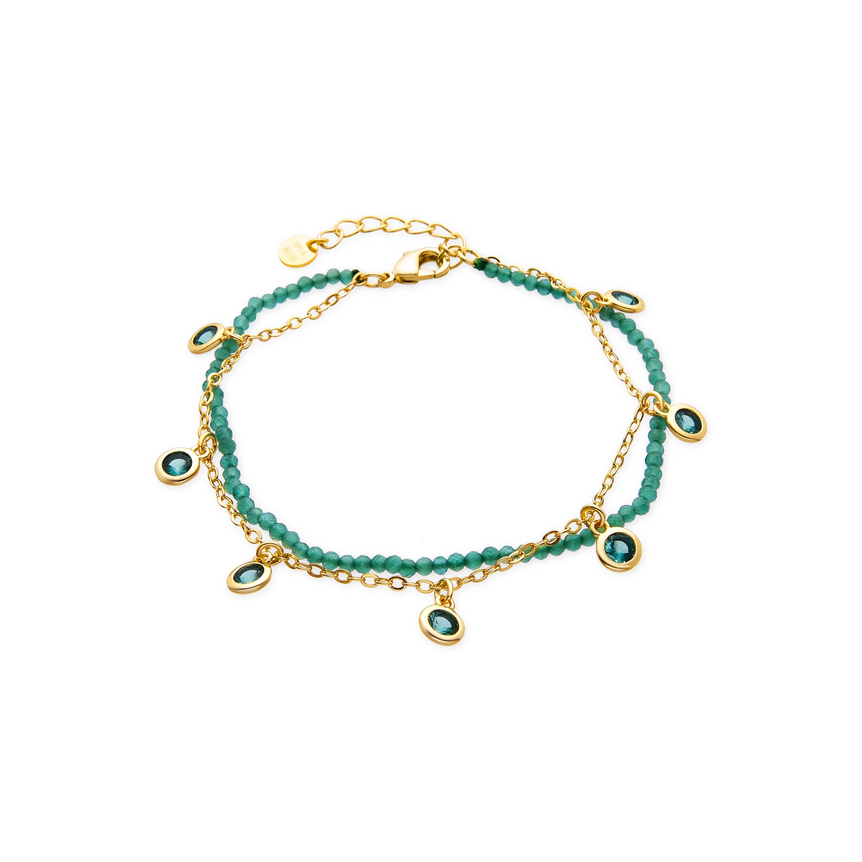 Pulsera de Plata de Ley 925 y Circonita Esmeralda acabado oro amarillo de 18k - Zaru