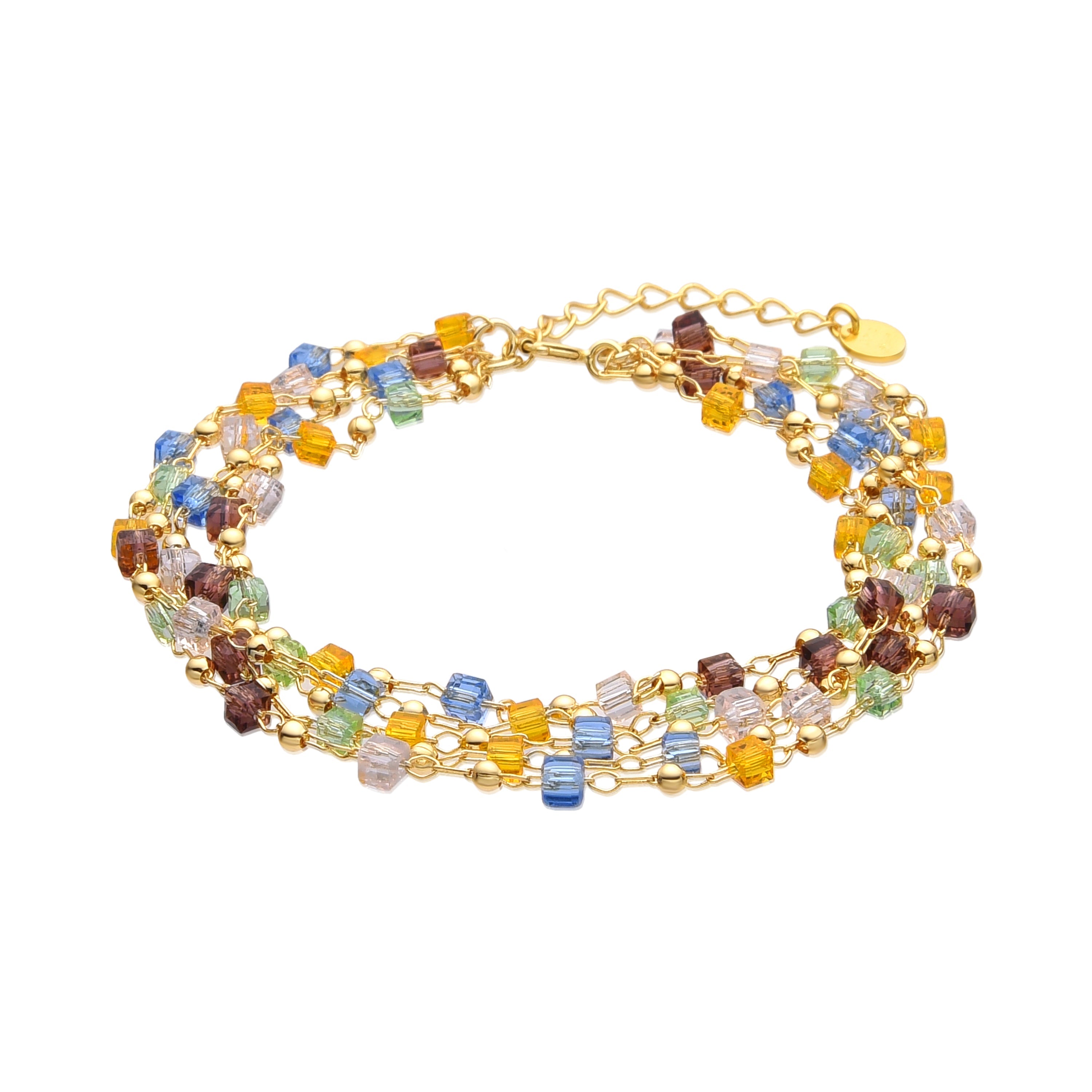 Pulsera de Plata de Ley 925 y Cristal Multicolor acabado oro amarillo de 18k - Goben
