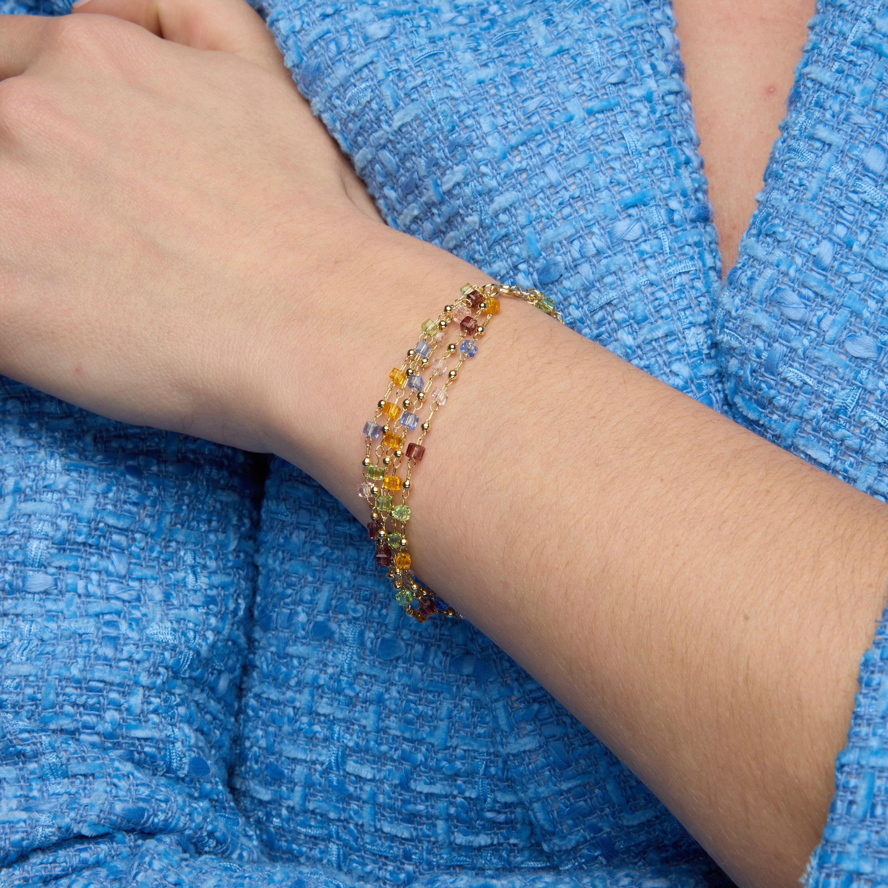 Pulsera de Plata de Ley 925 y Cristal Multicolor acabado oro amarillo de 18k - Goben