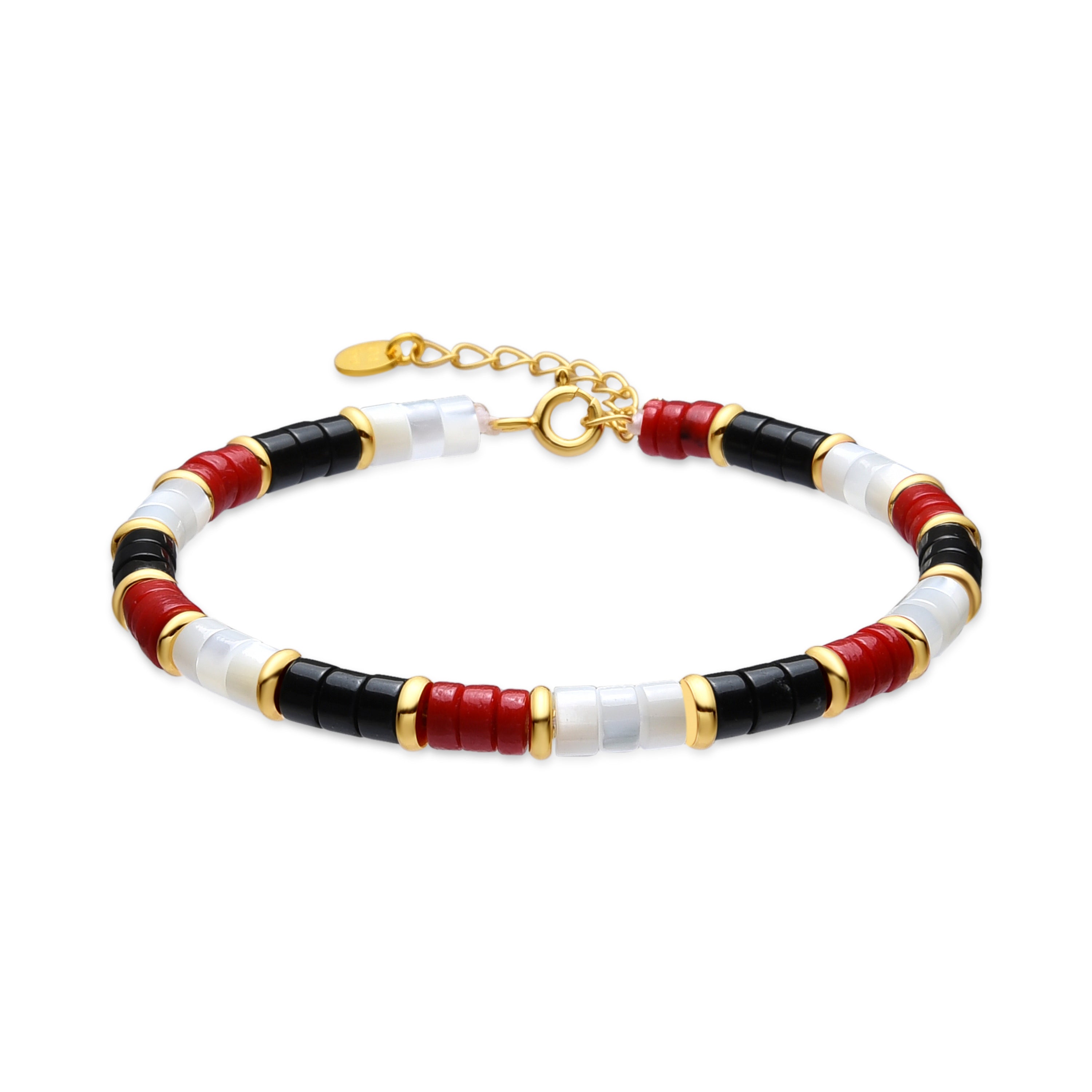 Pulsera de Plata de Ley 925 y Coral acabado oro amarillo de 18k - Siraba