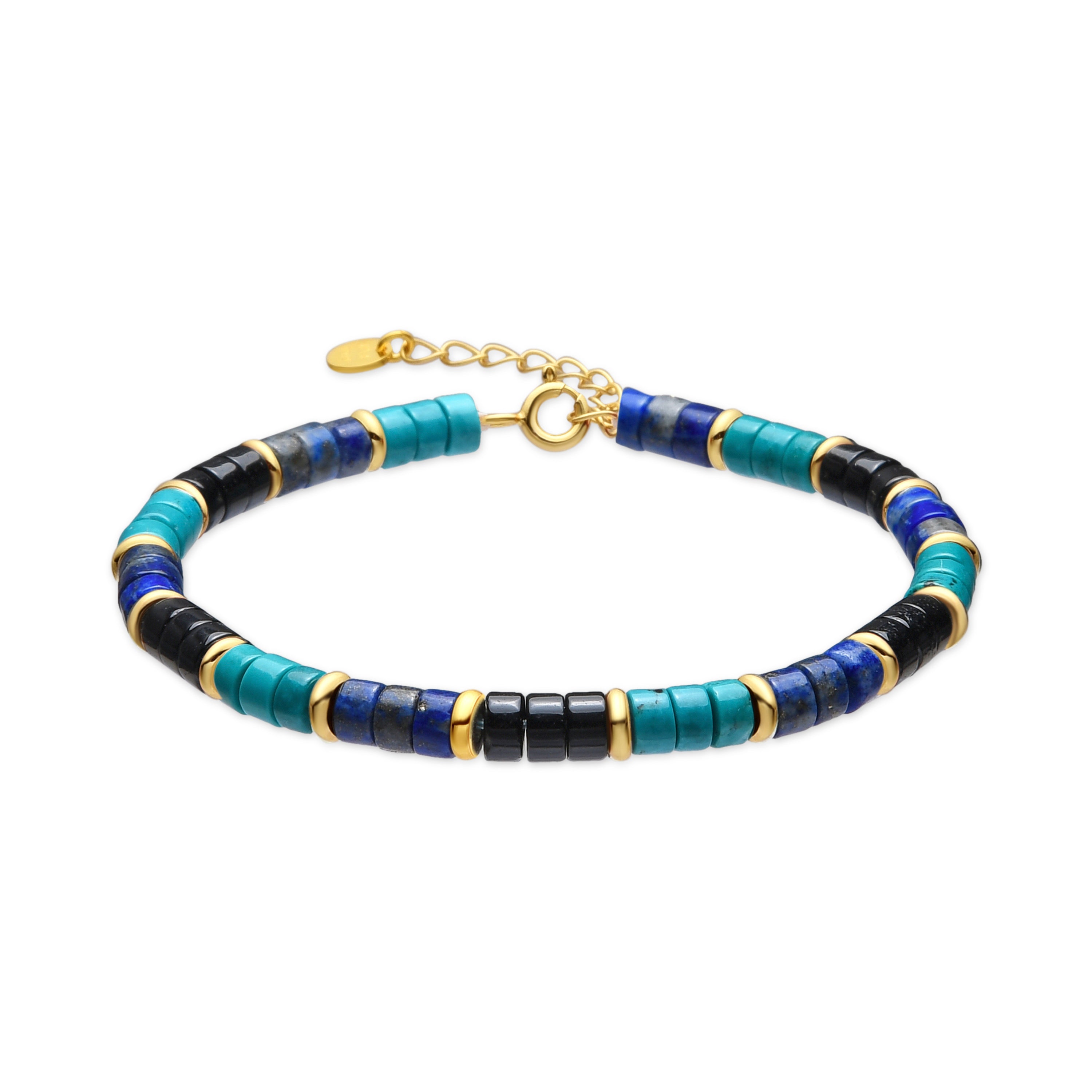 Pulsera de Plata de Ley 925 y Turquesa acabado oro amarillo de 18k - Bathim