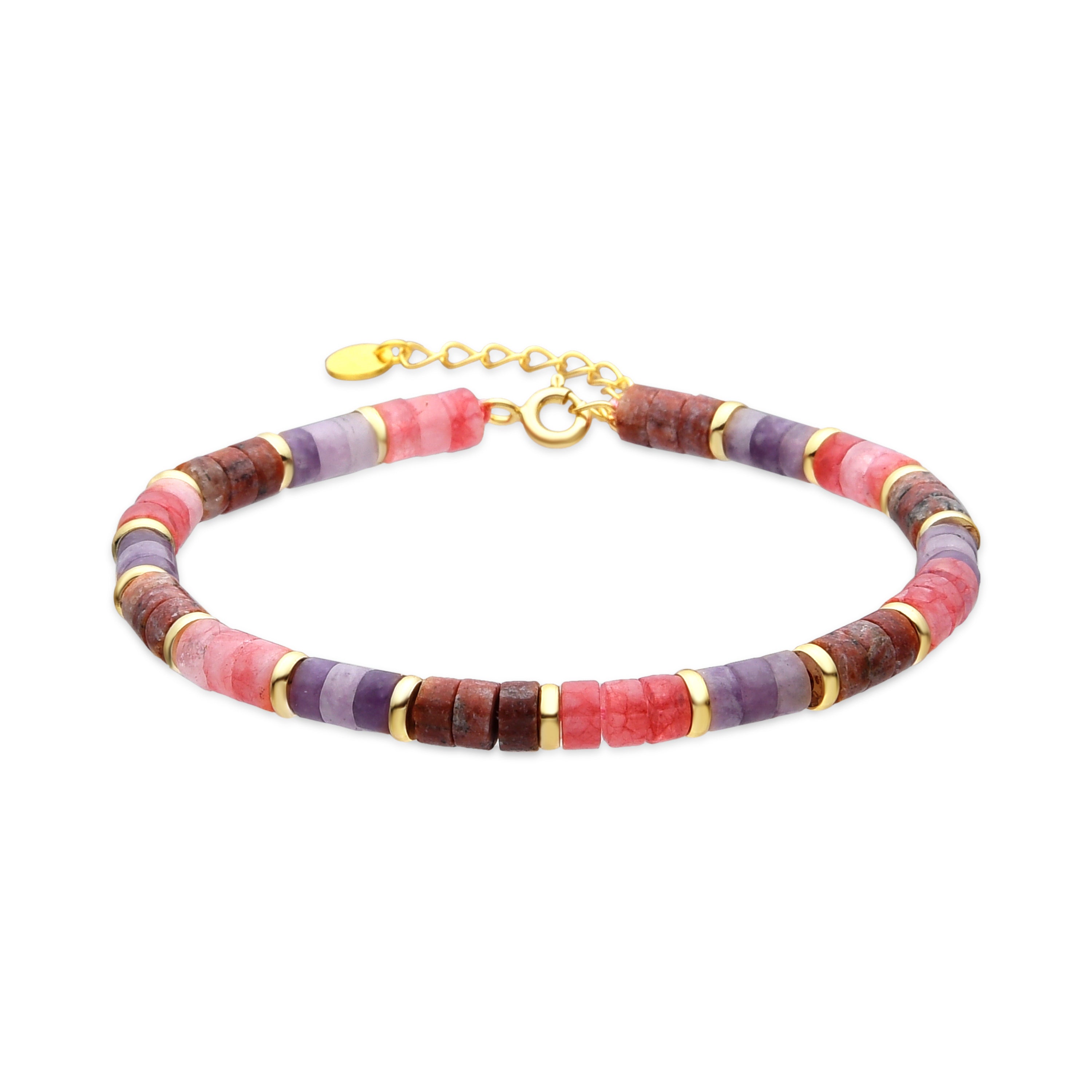 Pulsera de Plata de Ley 925 y Amatista Natural acabado oro amarillo de 18k - Abolg