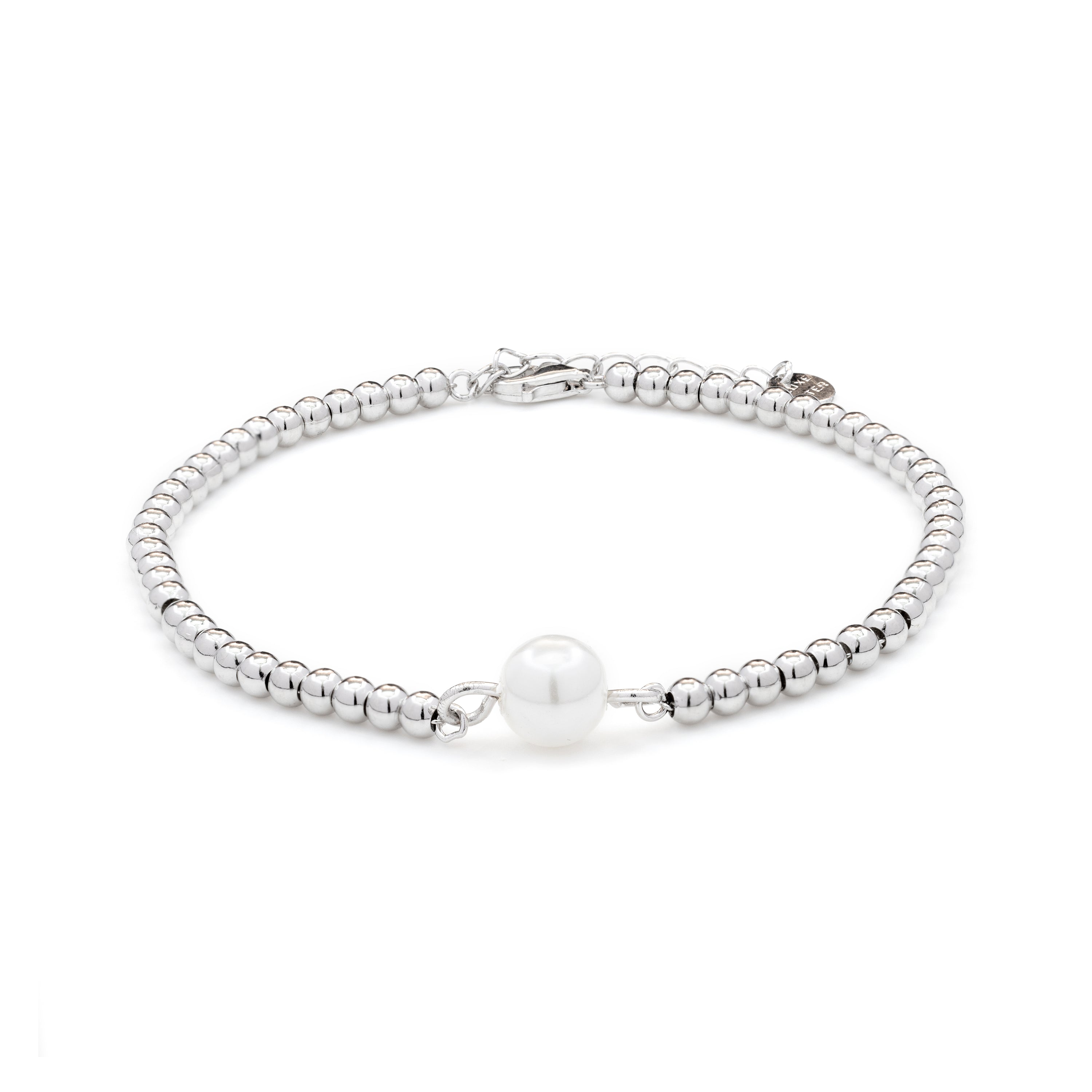 Bracciale in Argento Sterling 925 con Perla Bianca finito in rodio - Nakuru