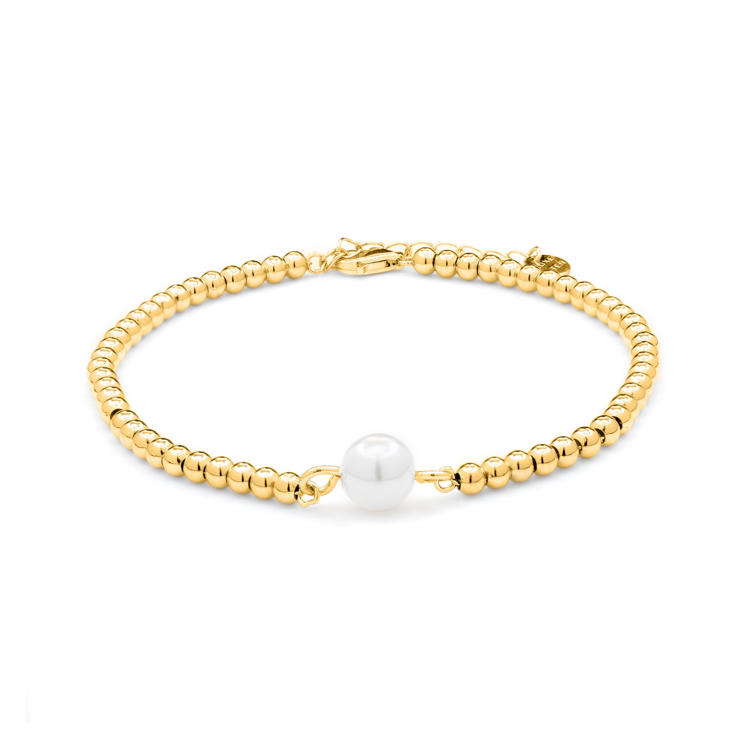 Pulsera de Plata de Ley 925 con Perla Blanca acabada en oro amarillo 18K - Nakuru