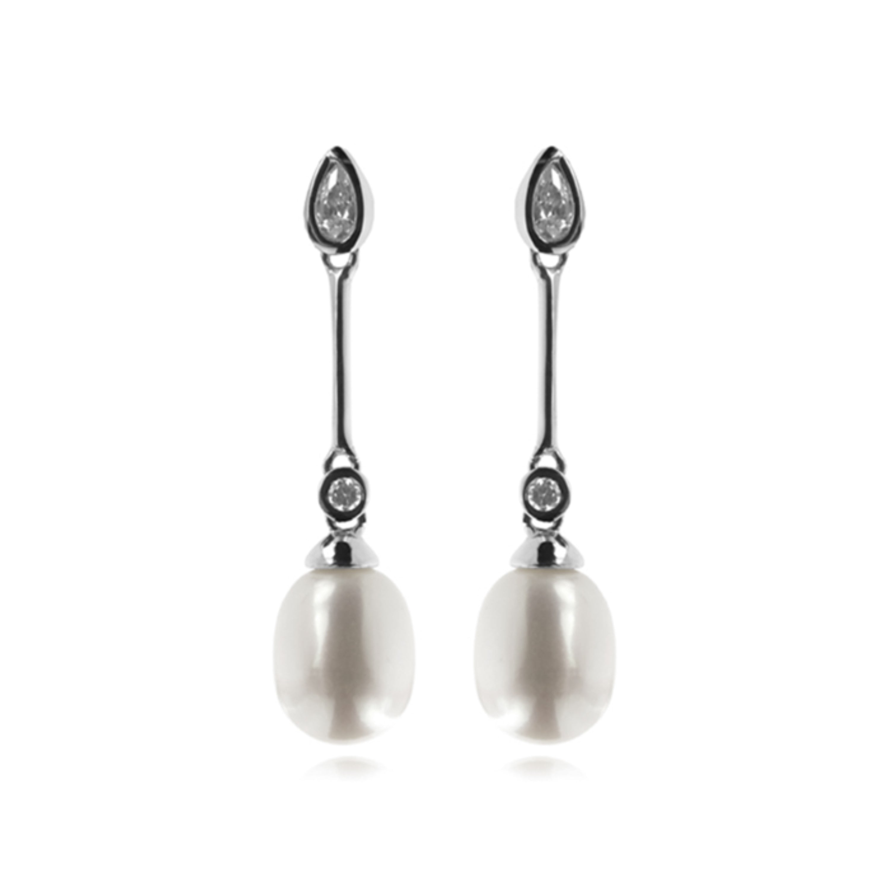 Pendientes de Plata de Ley 925 con Perla Blanca acabados en rodio - Racoon