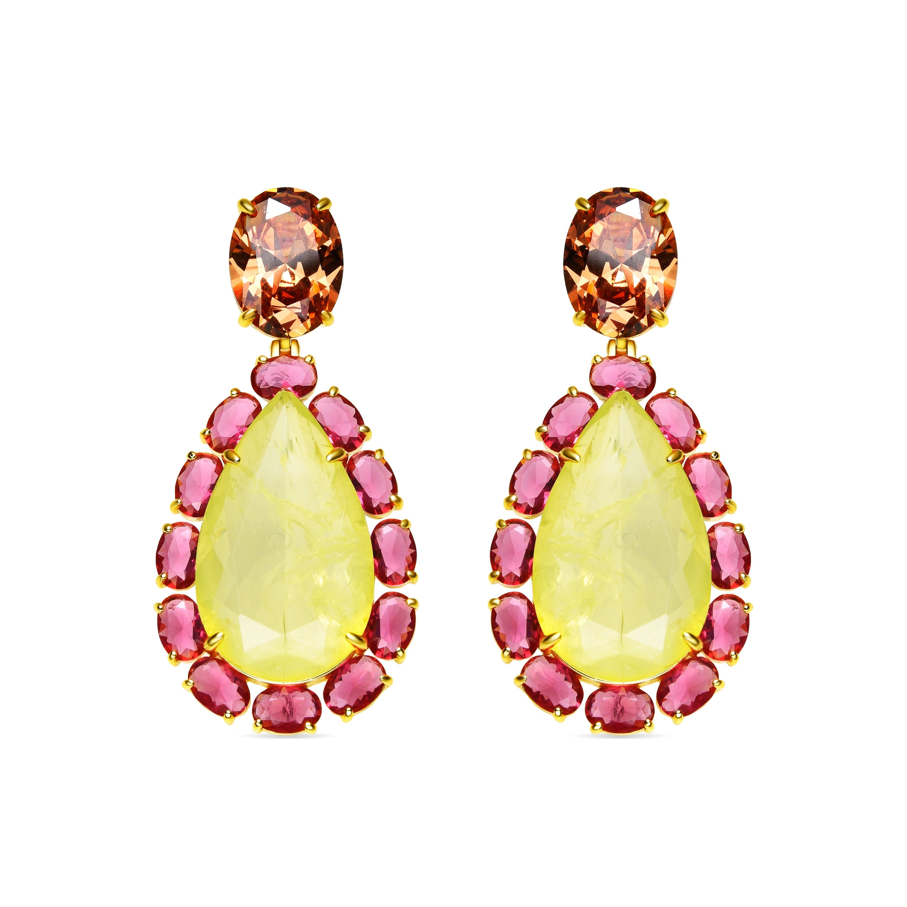 925 Sterling Silver Earrings with Multicolor Hydrothermal Quartz finished in 18k gold - Thorka