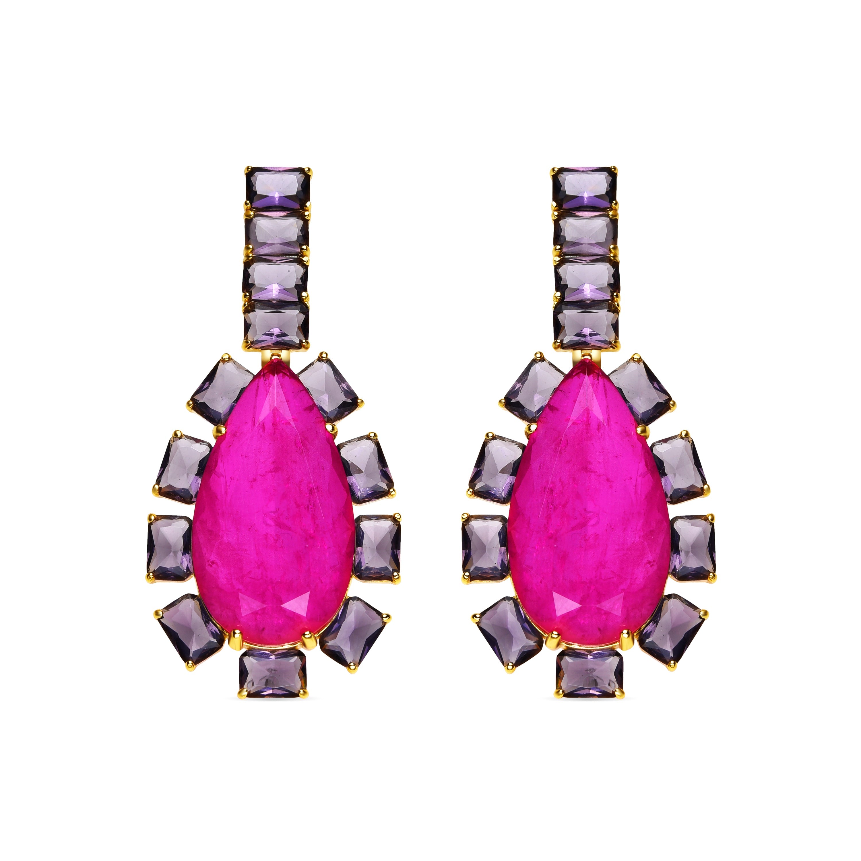 925 Sterling Silver Earrings with Multicolor Hydrothermal Quartz finished in 18k gold - Soreus