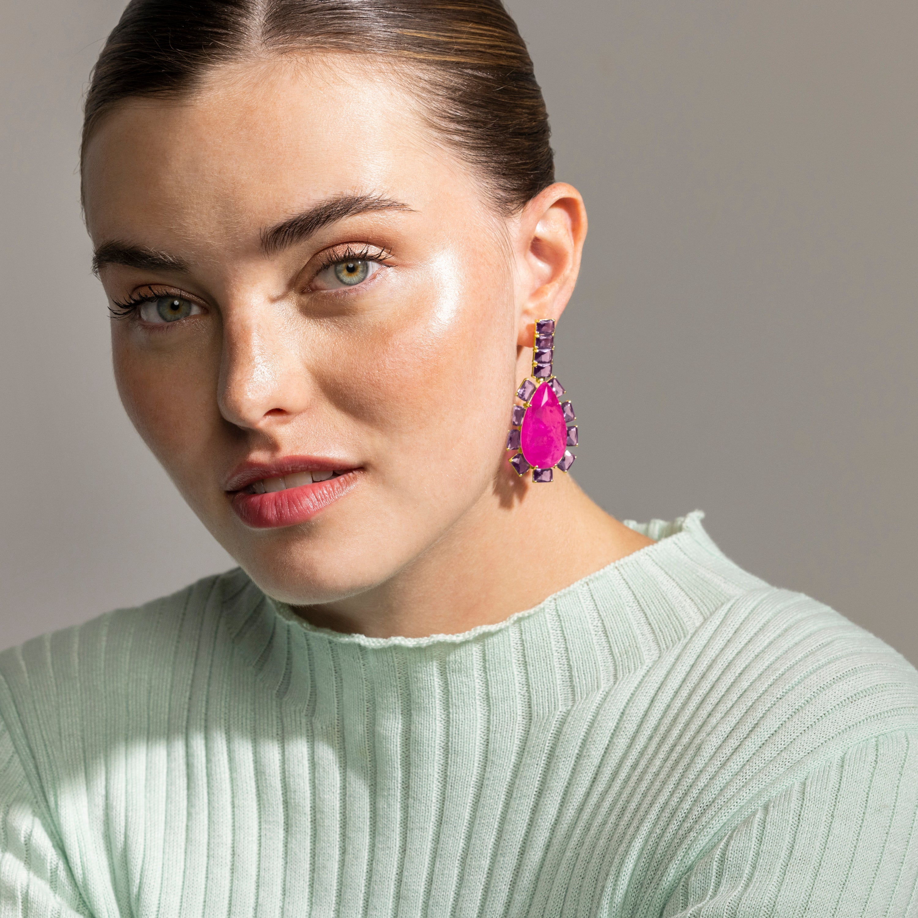 925 Sterling Silver Earrings with Multicolor Hydrothermal Quartz finished in 18k gold - Soreus