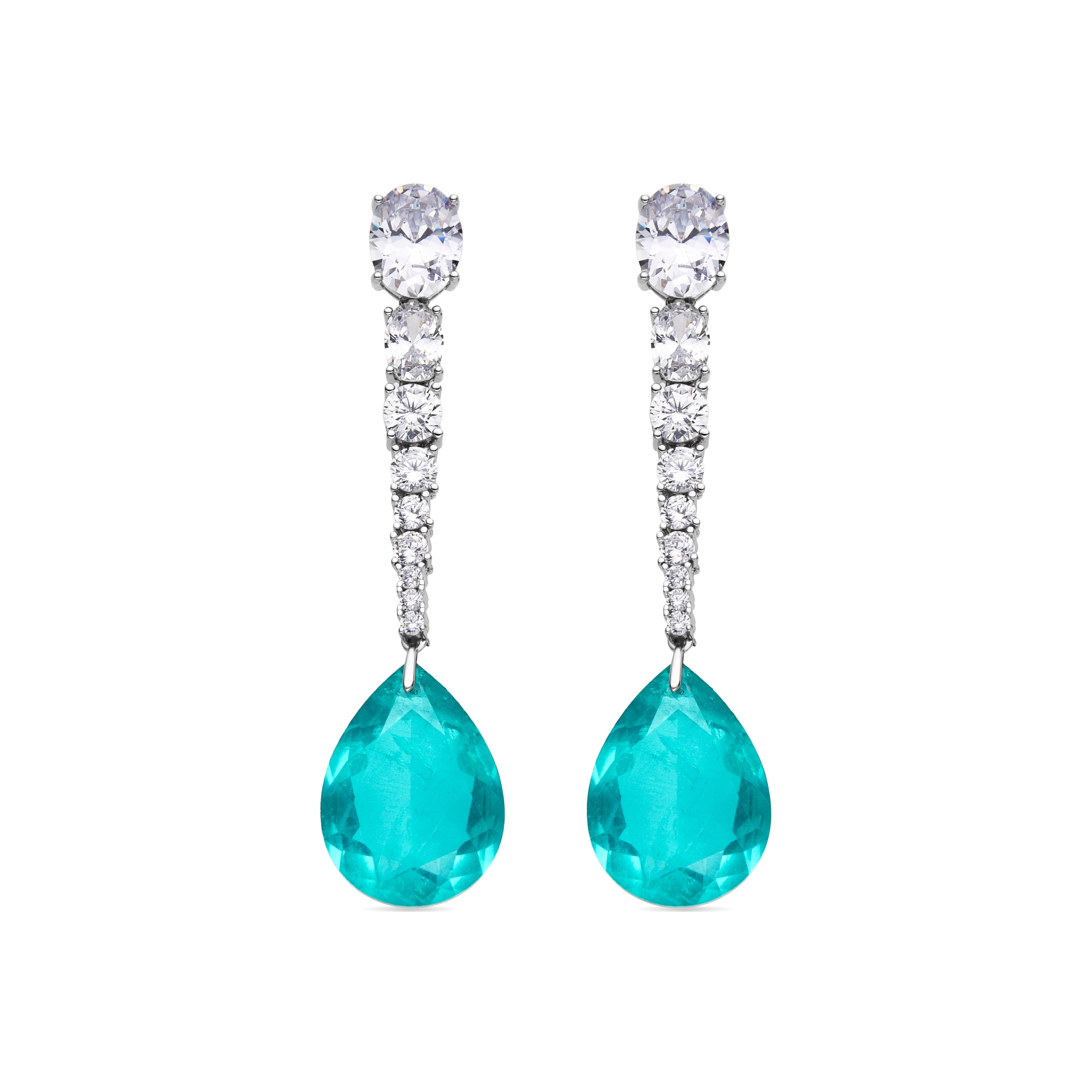 925 Sterling Silver Earrings with Light Green Hydrothermal Quartz finished in Rhodium - Kim