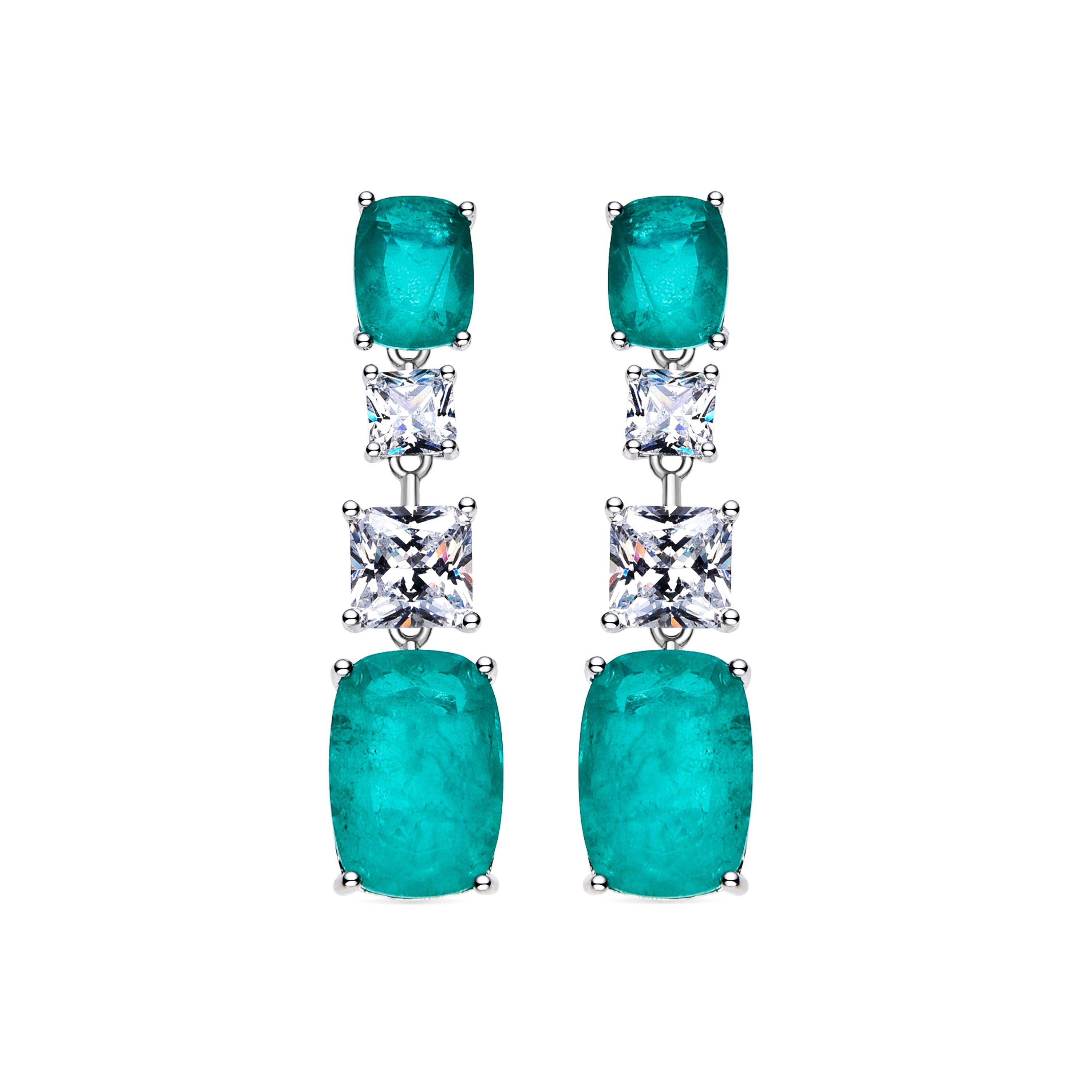 925 Sterling Silver Earrings with Light Green Hydrothermal Quartz finished in rhodium - Basimil