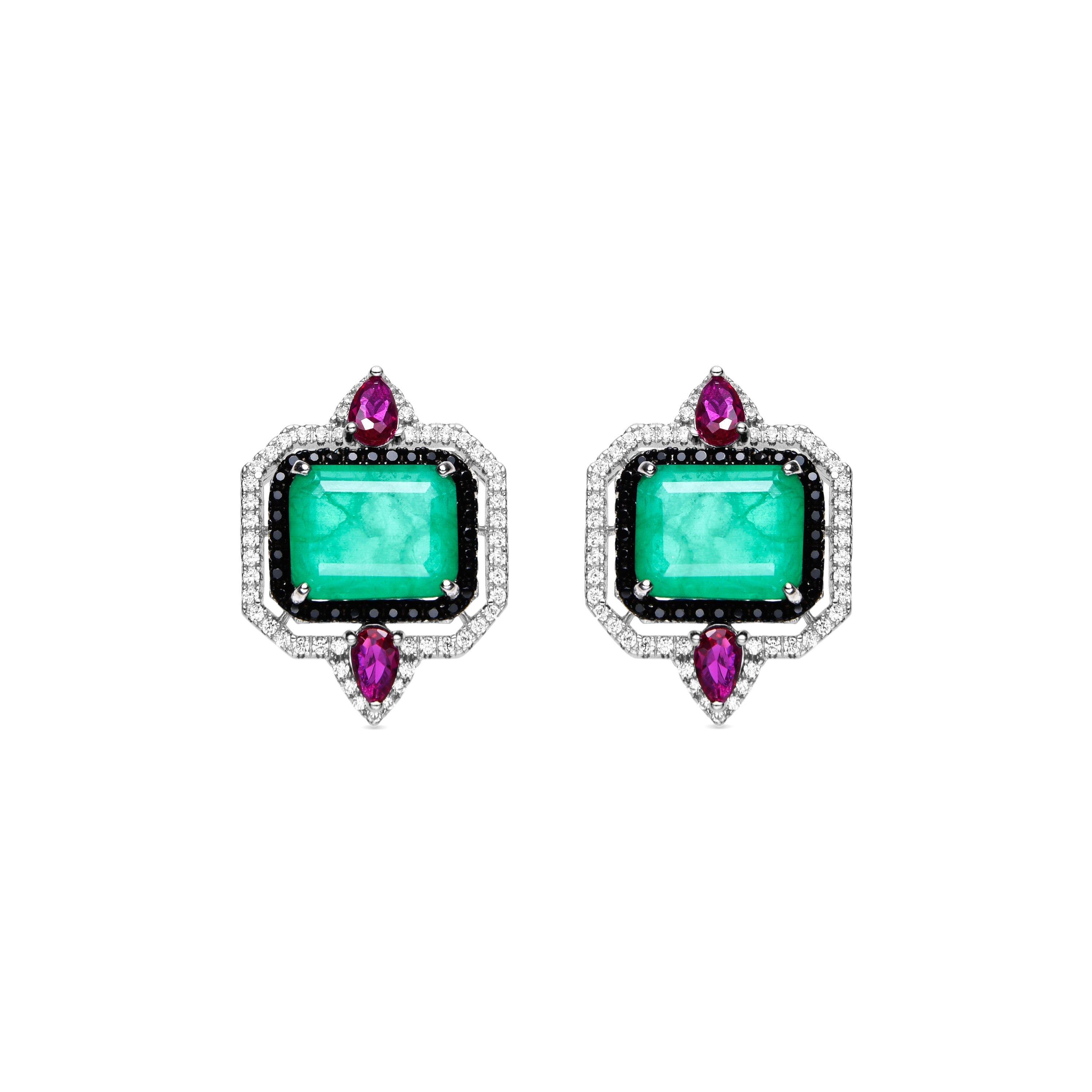 925 Sterling Silver Earrings with Green Hydrothermal Quartz finished in rhodium - Malizu