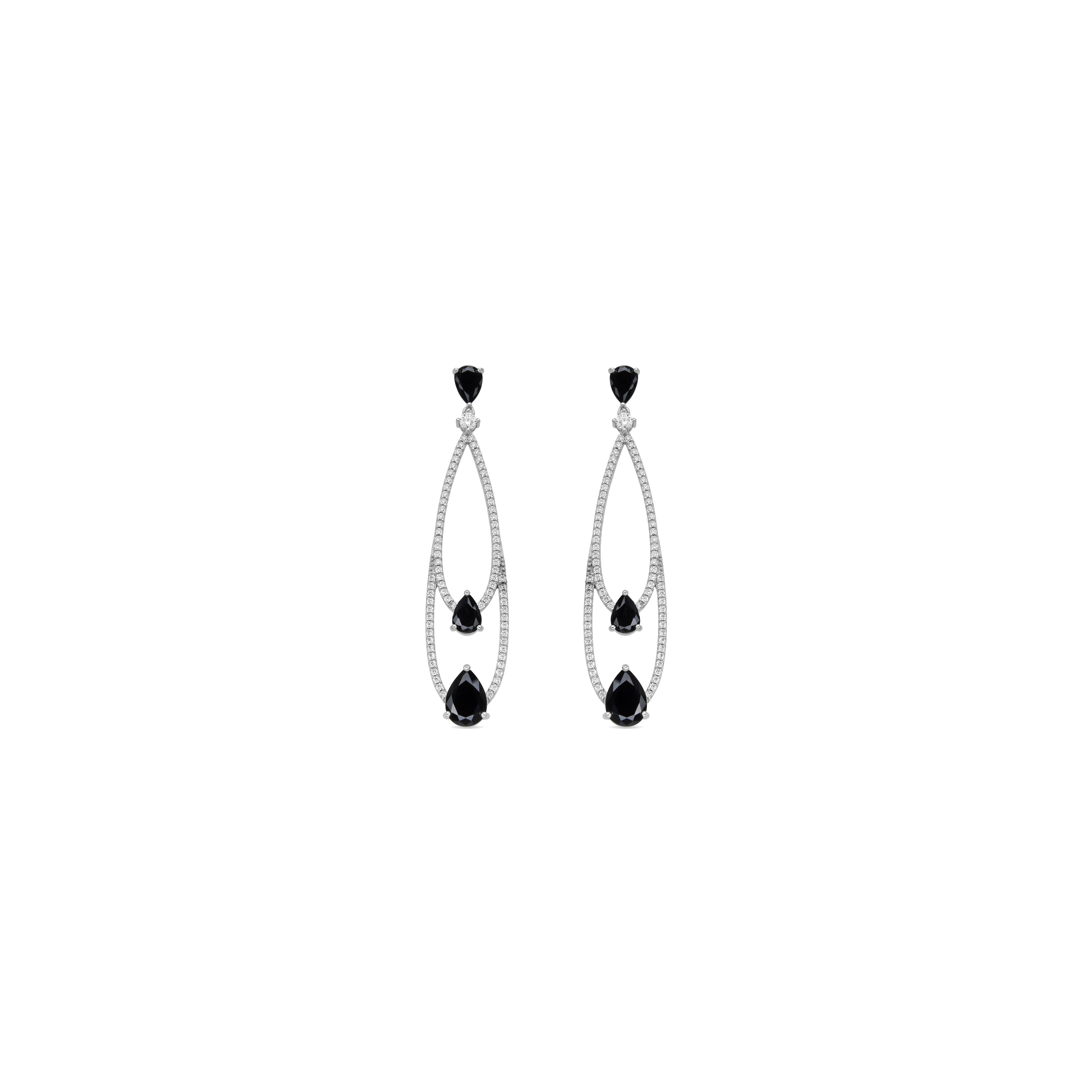 925 Sterling Silver Earrings with Onyx Zirconia and Rhodium Finish - Fim