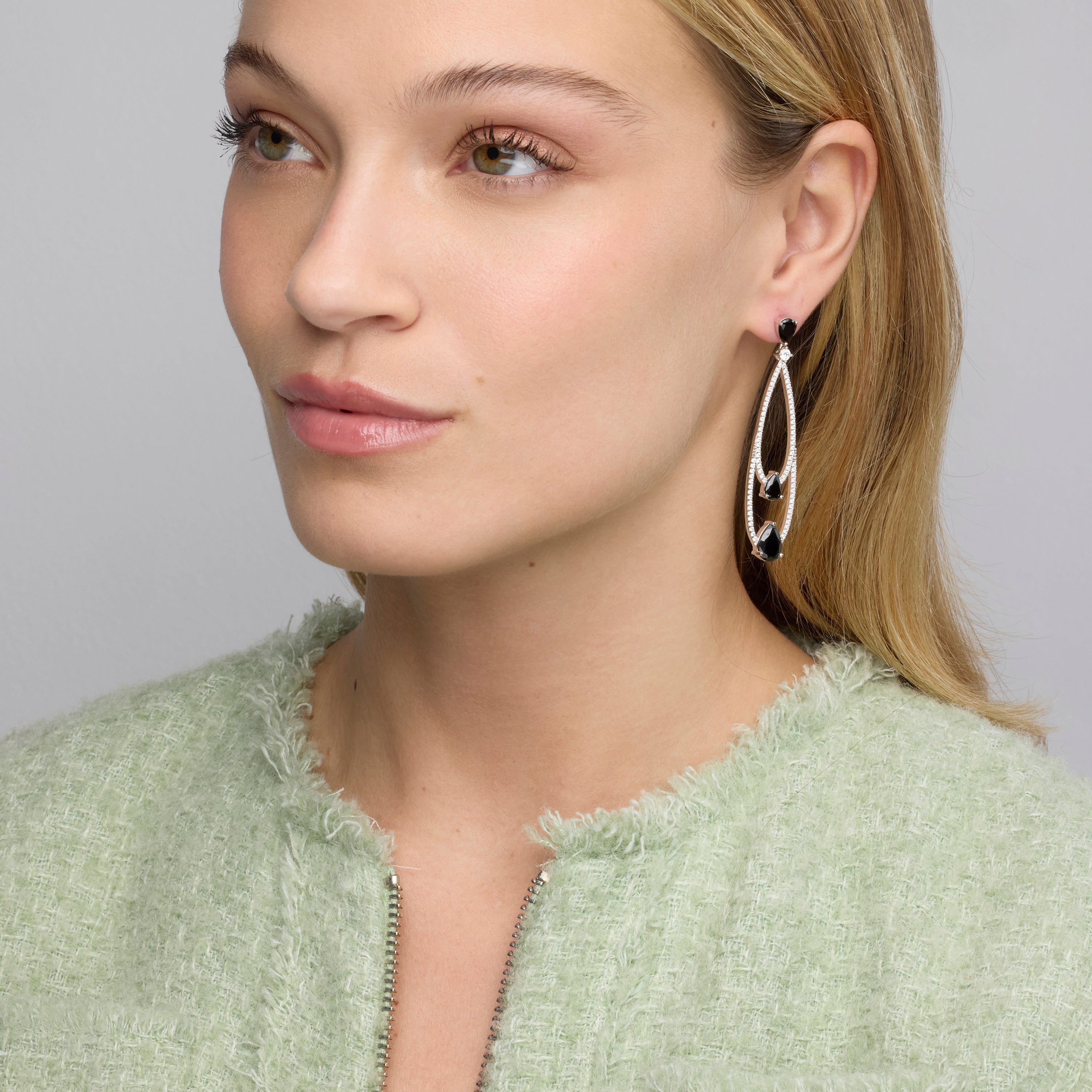 925 Sterling Silver Earrings with Onyx Zirconia and Rhodium Finish - Fim