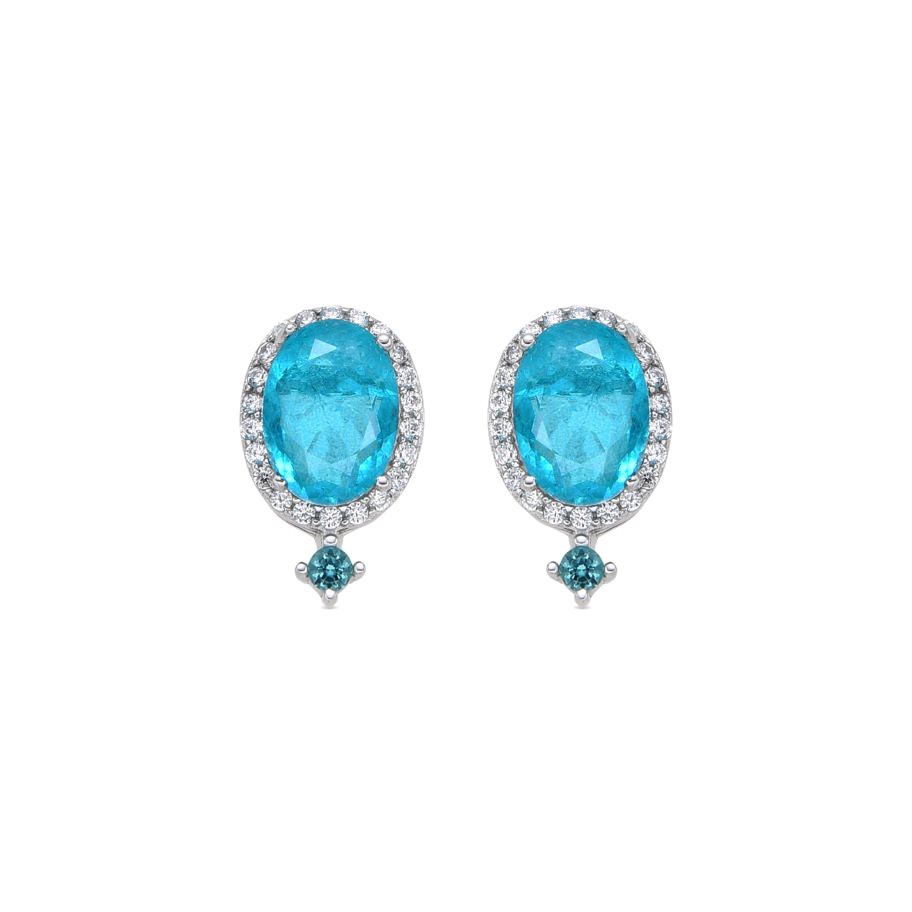 925er Silber Ohrringe mit Paraiba grünem hydrothermalem Quarz, rhodiniert - Ikner