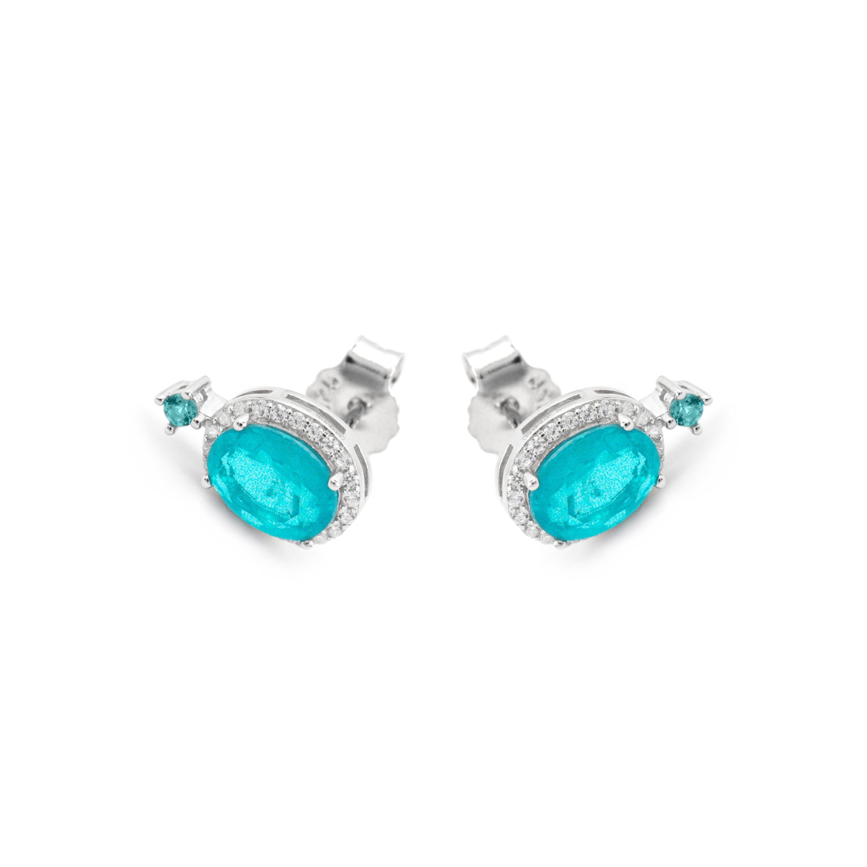 925er Silber Ohrringe mit Paraiba grünem hydrothermalem Quarz, rhodiniert - Ikner