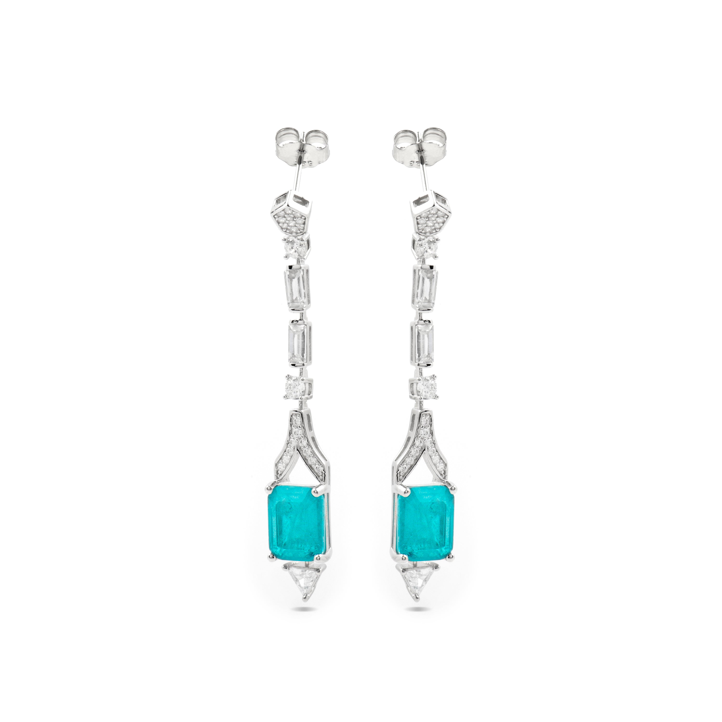 925er Sterlingsilber Ohrringe mit Paraiba-grünem hydrothermalem Quarz, rhodiniert - Slaran
