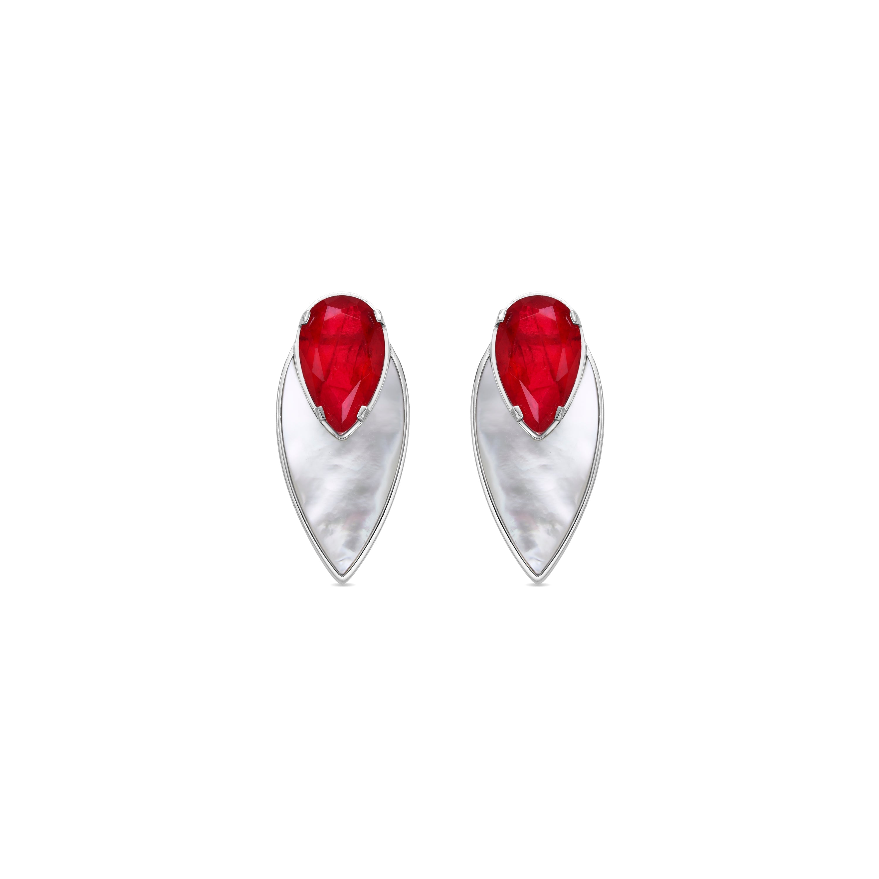 925 Sterling Silver Earrings with Hydrothermal Cherry Quartz, Rhodium Finish - Grywi