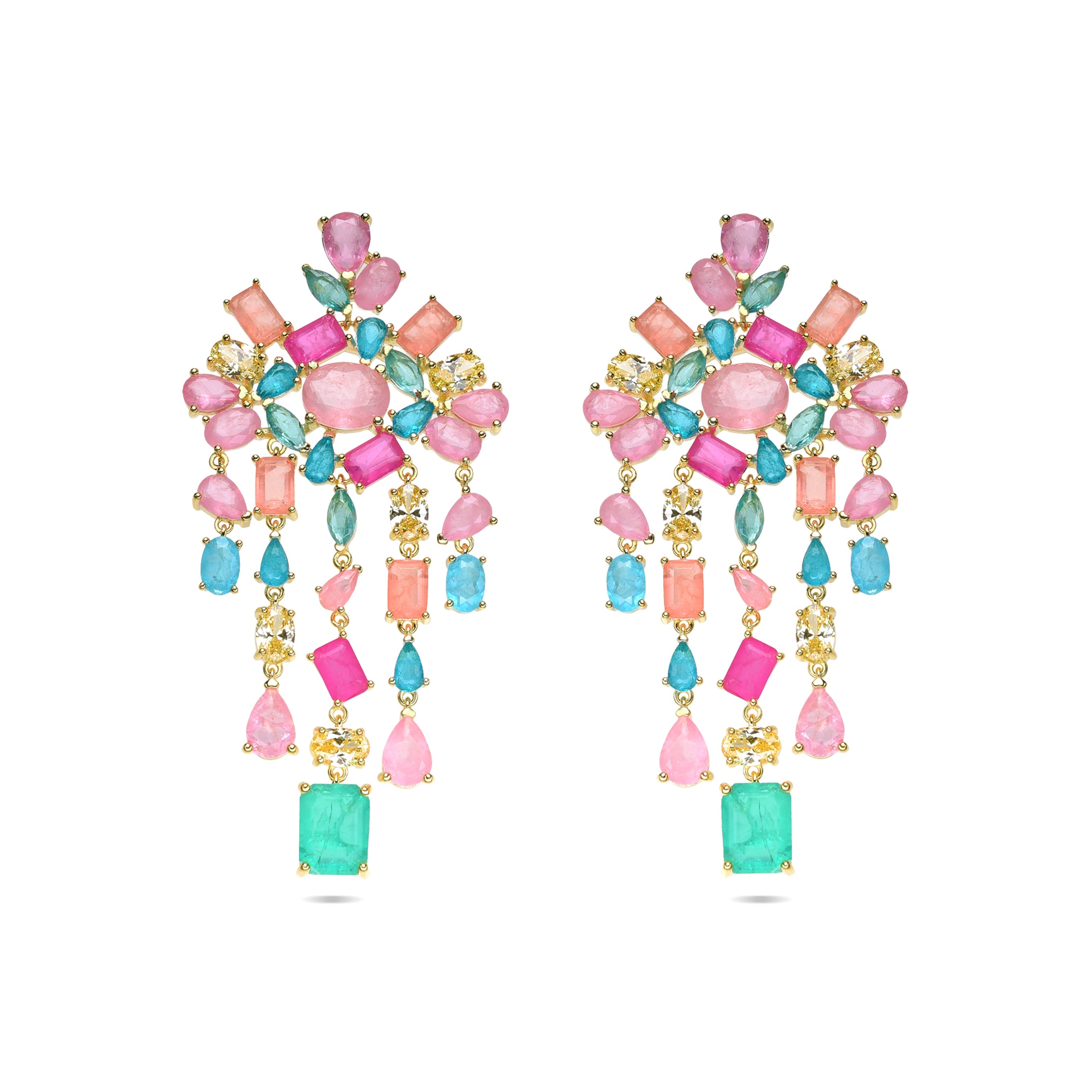 925 Sterling Silver Earrings with Multicolor Hydrothermal Quartz finished in 18k Yellow Gold - Pangha