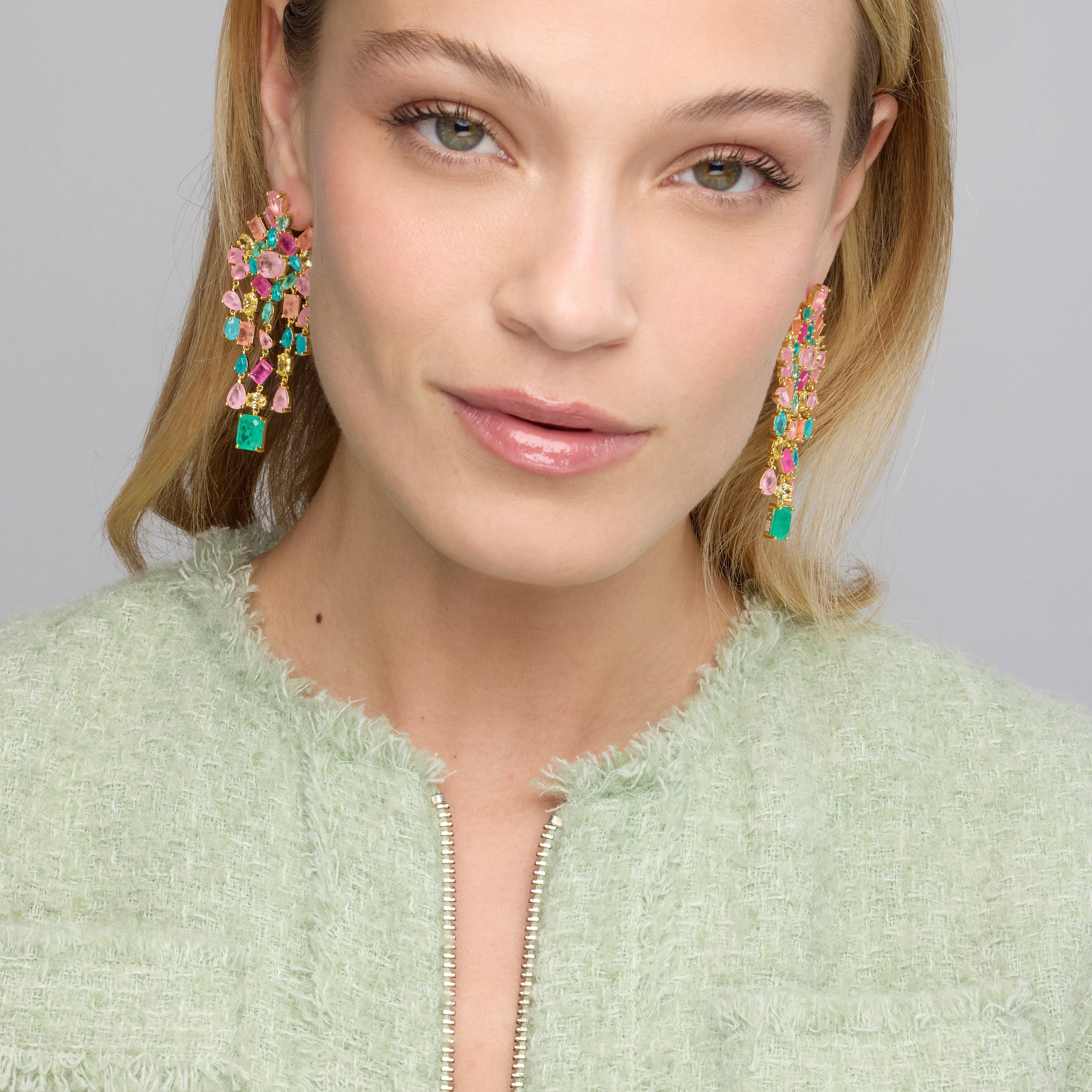925 Sterling Silver Earrings with Multicolor Hydrothermal Quartz finished in 18k Yellow Gold - Pangha