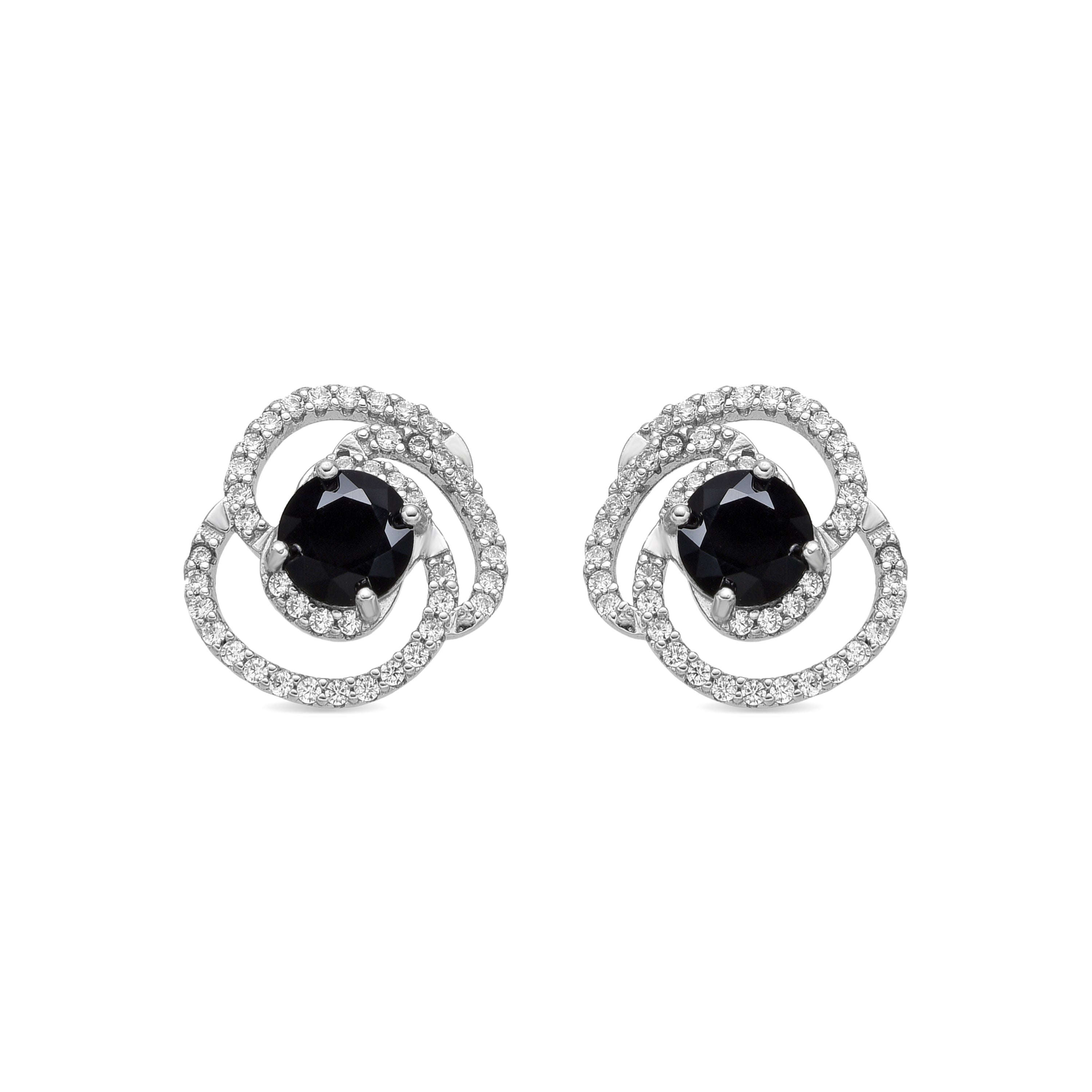 925 Sterling Silver Earrings with Onyx Zirconia and Rhodium Finish - Tyve