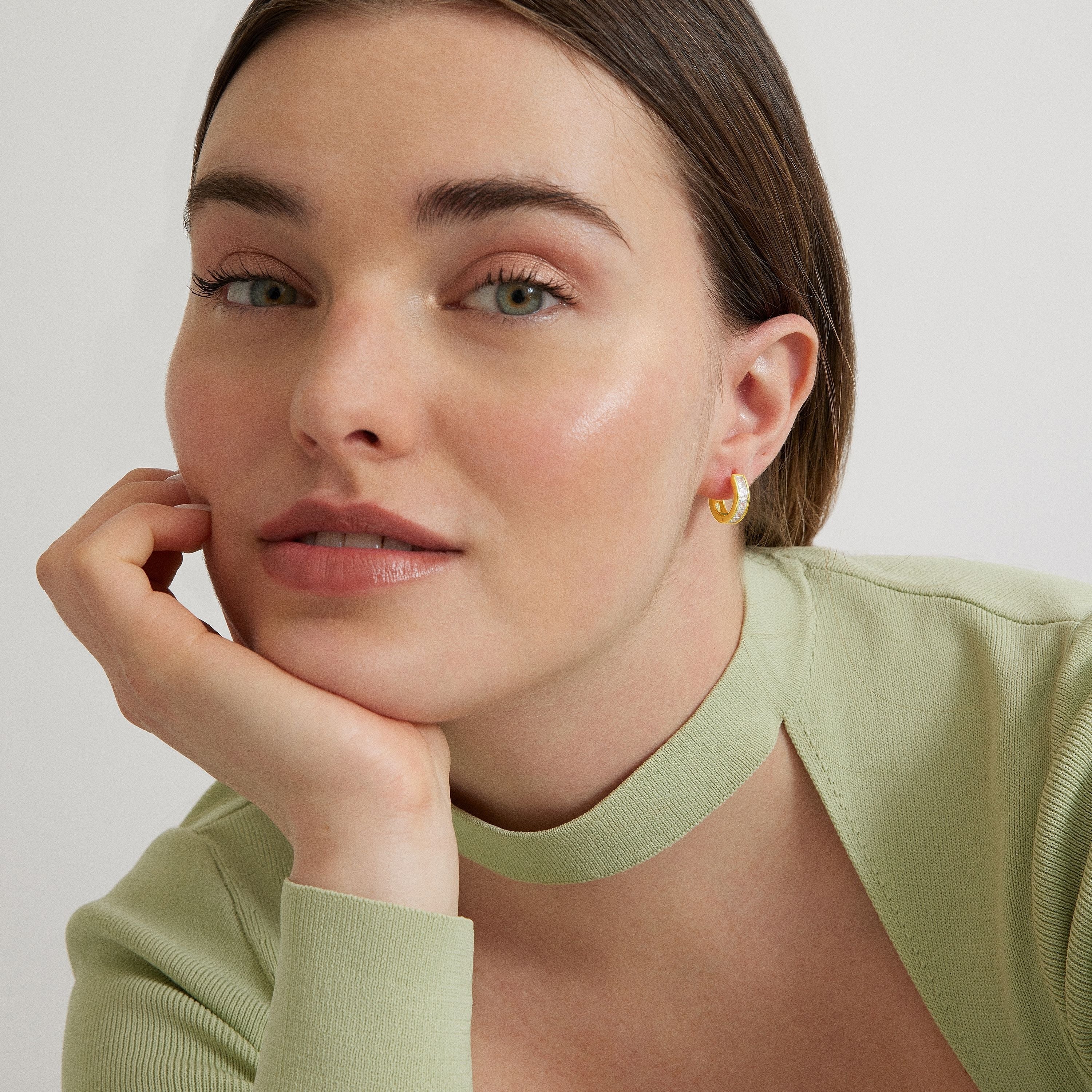 Boucles d'oreilles en argent sterling 925 avec zircon brillant, finies en or jaune 18K - Essential