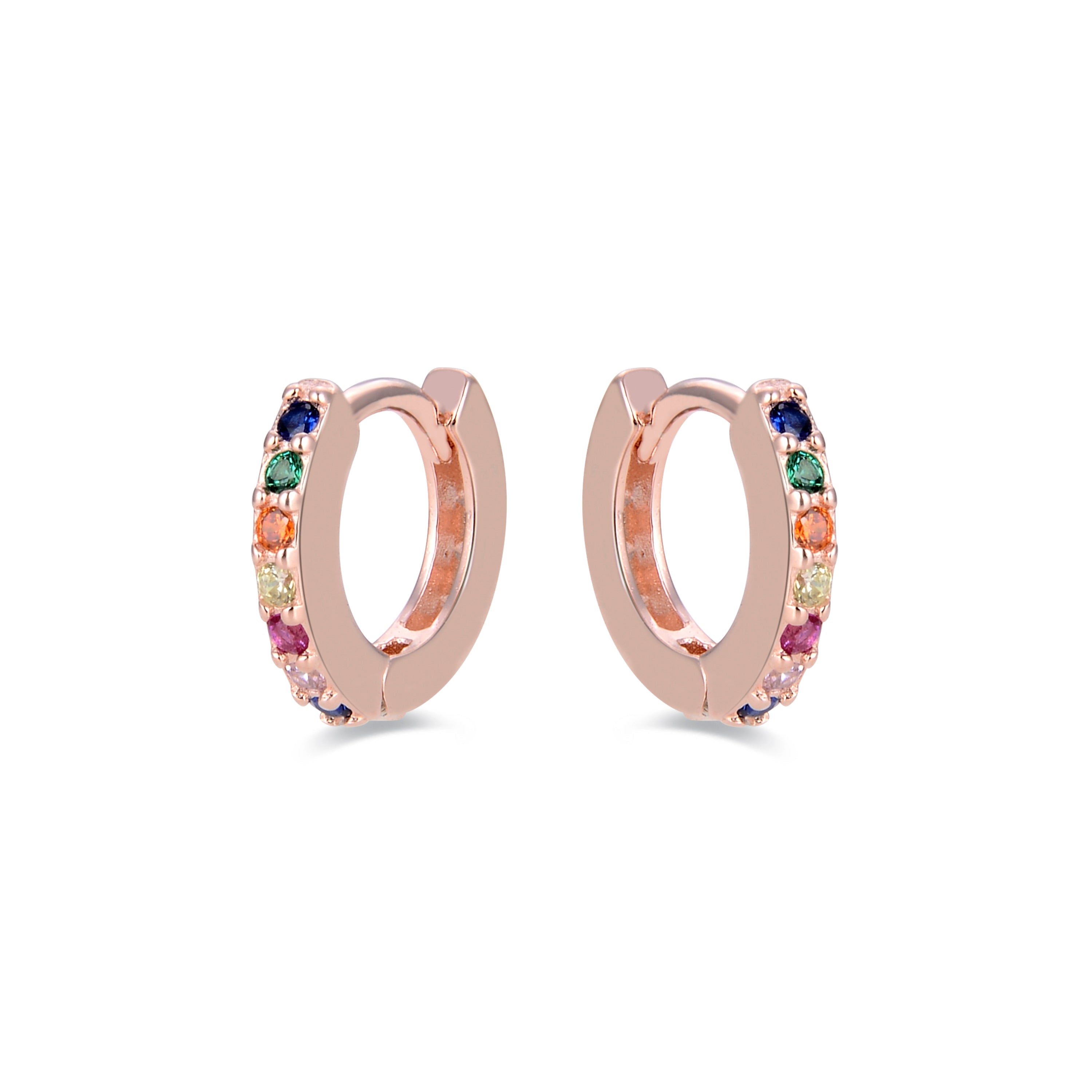 Pendientes de Plata de Ley 925 con Circonita Multicolor acabados en oro rosa 18K - Leofcar