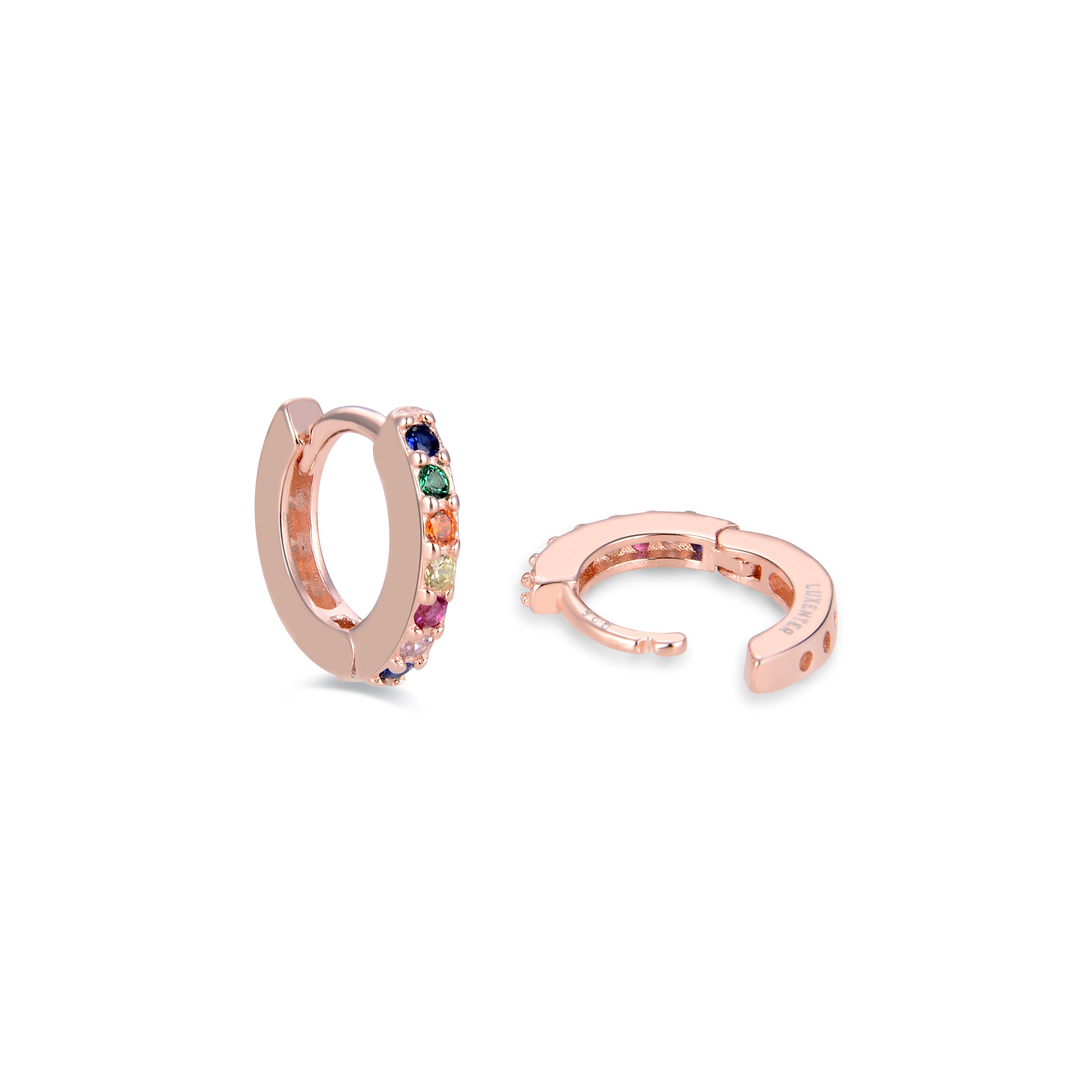 Pendientes de Plata de Ley 925 con Circonita Multicolor acabados en oro rosa 18K - Leofcar