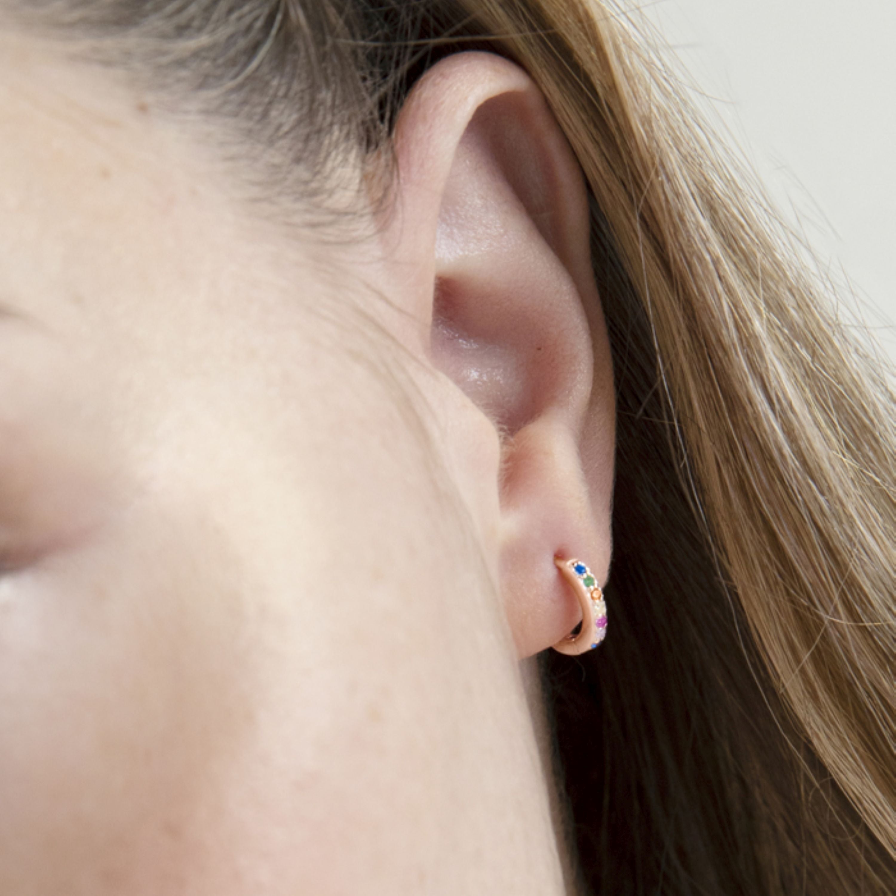 Pendientes de Plata de Ley 925 con Circonita Multicolor acabados en oro rosa 18K - Leofcar