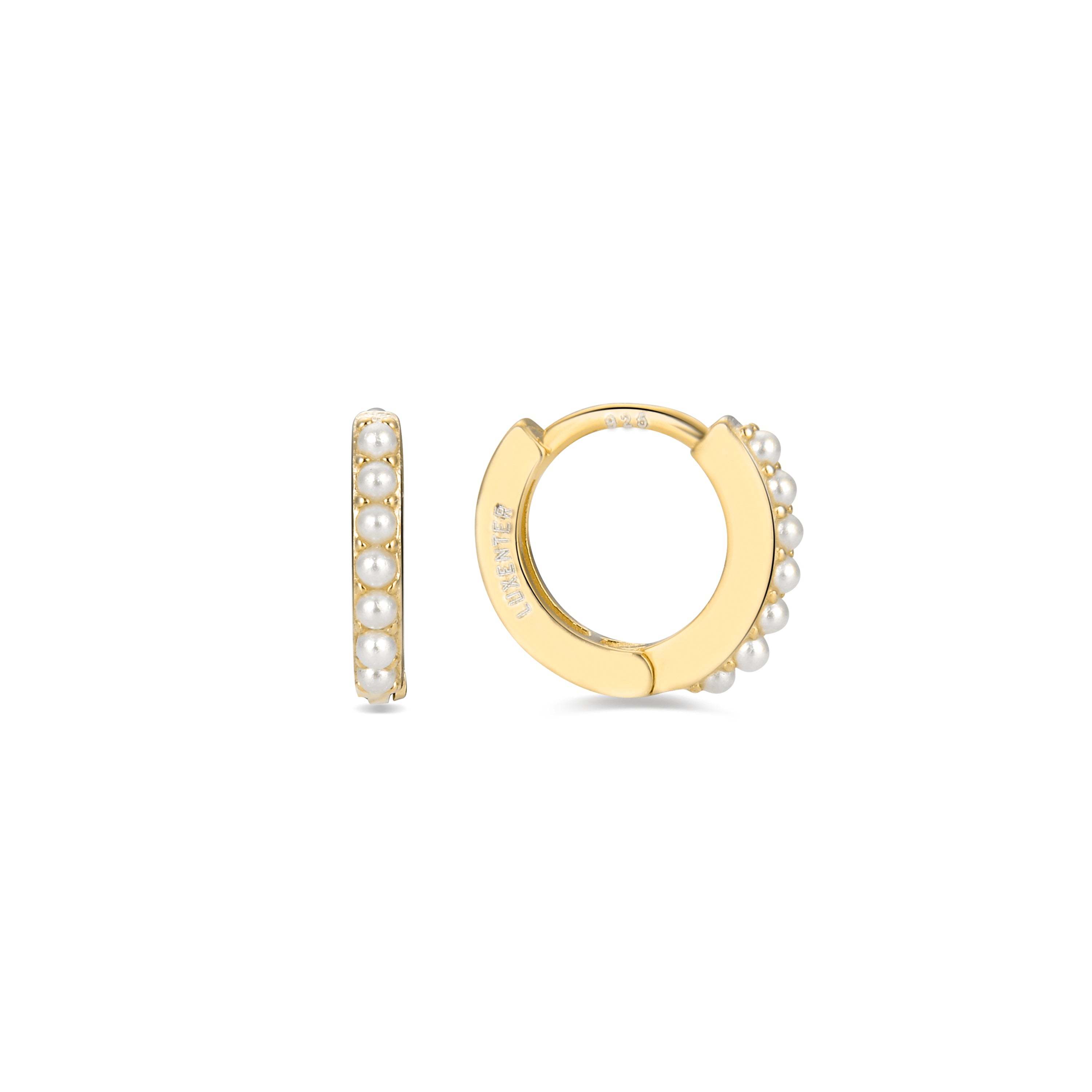 925 Sterling Silver Earrings with White Pearl finished in 18K Yellow Gold - Leofcar