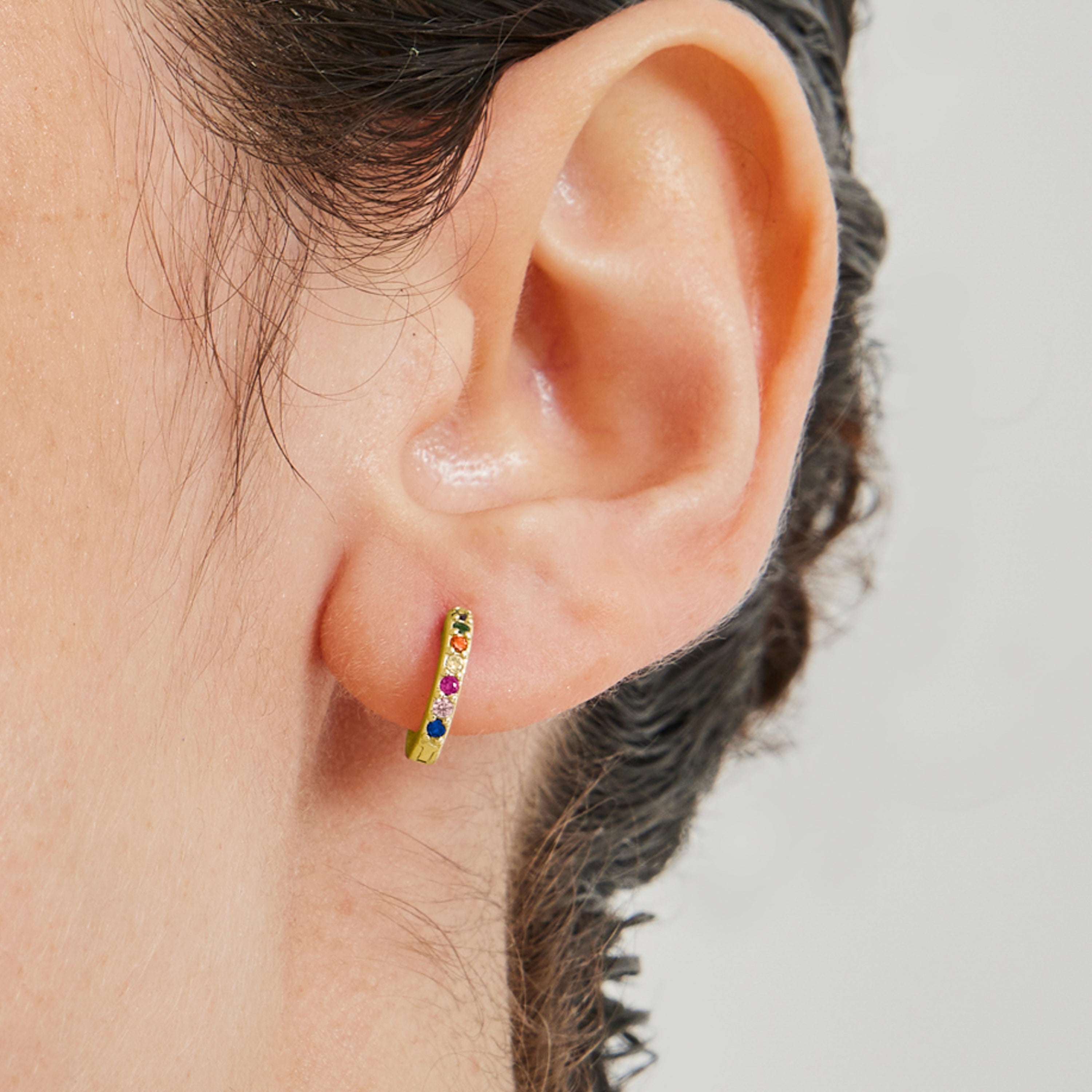 Pendientes de Plata de Ley 925 con Circonita Multicolor acabados en oro amarillo 18K - Leofcar