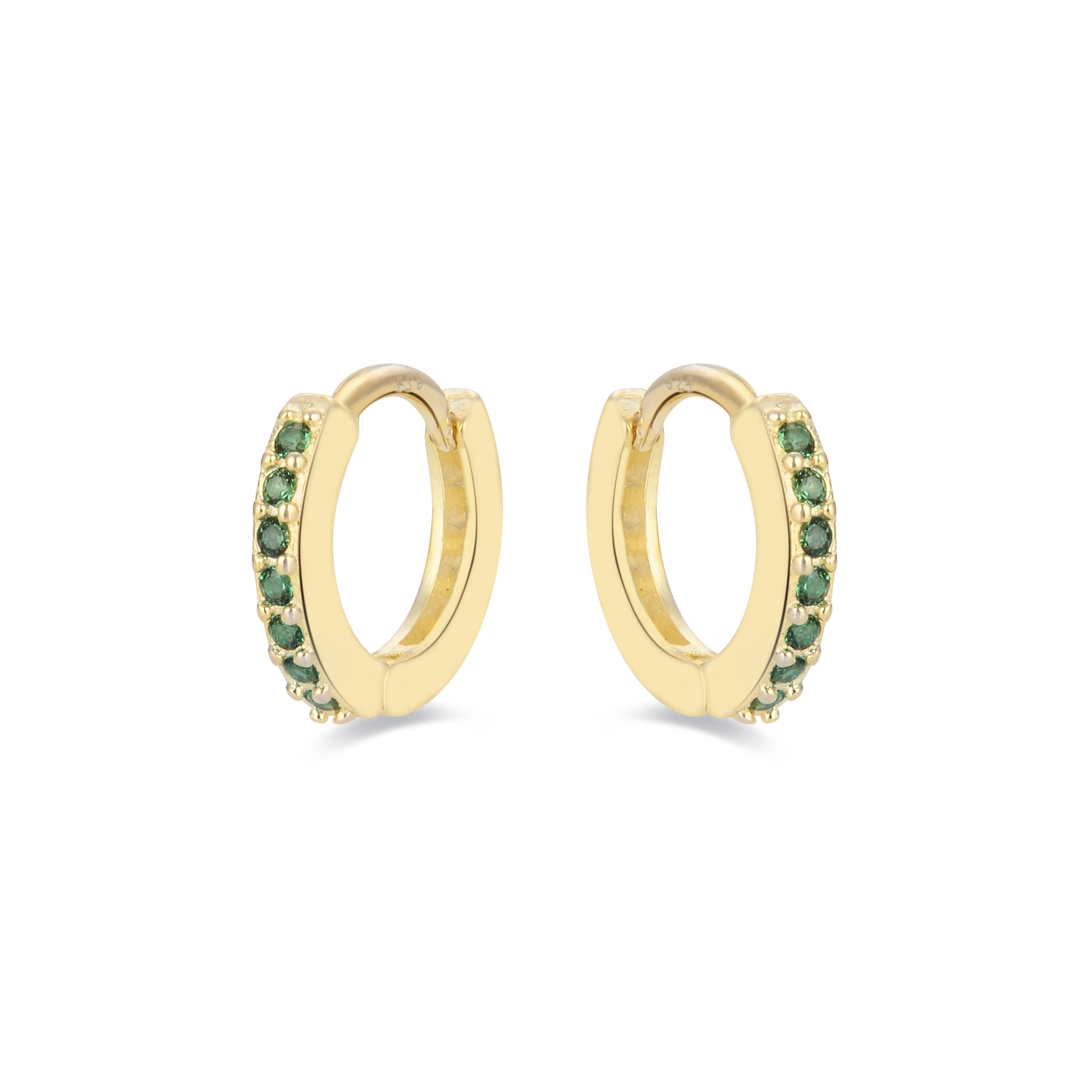 925 Sterling Silver Earrings with Emerald Zirconia finished in 18K yellow gold - Leofcar