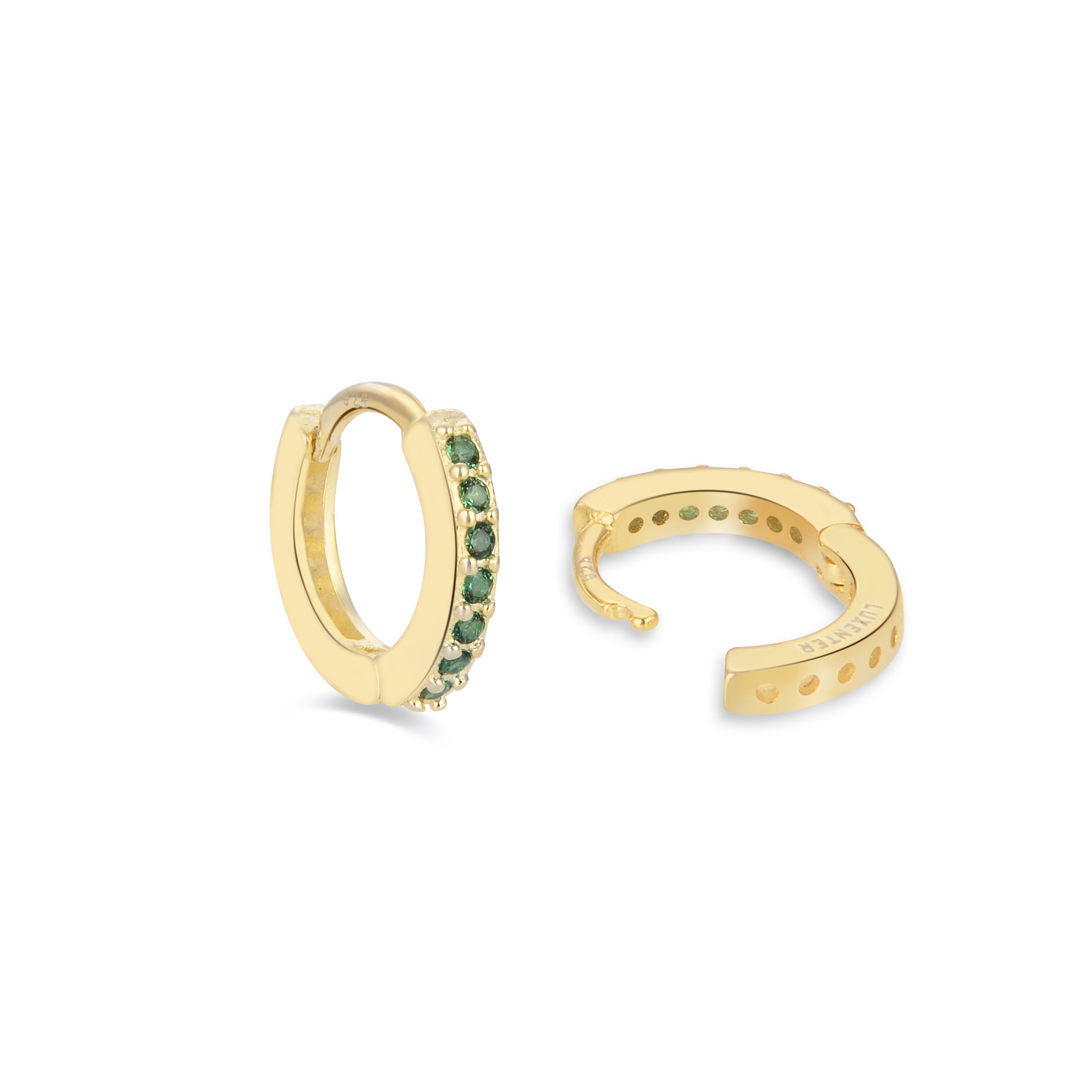 925 Sterling Silver Earrings with Emerald Zirconia finished in 18K yellow gold - Leofcar