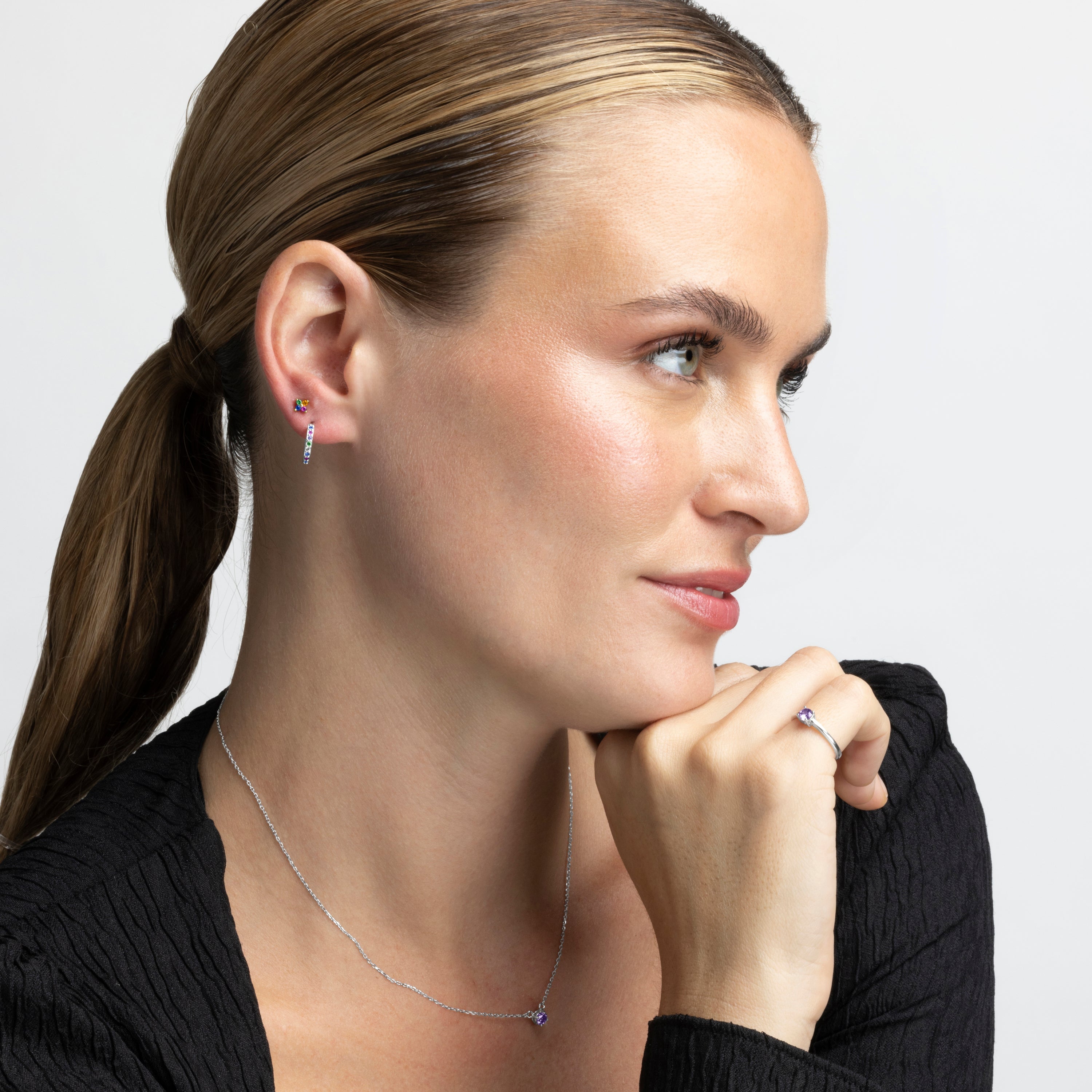 925 Sterling Zilveren Oorbellen met Multicolor Zirkonia, afgewerkt met rhodium - Valarys
