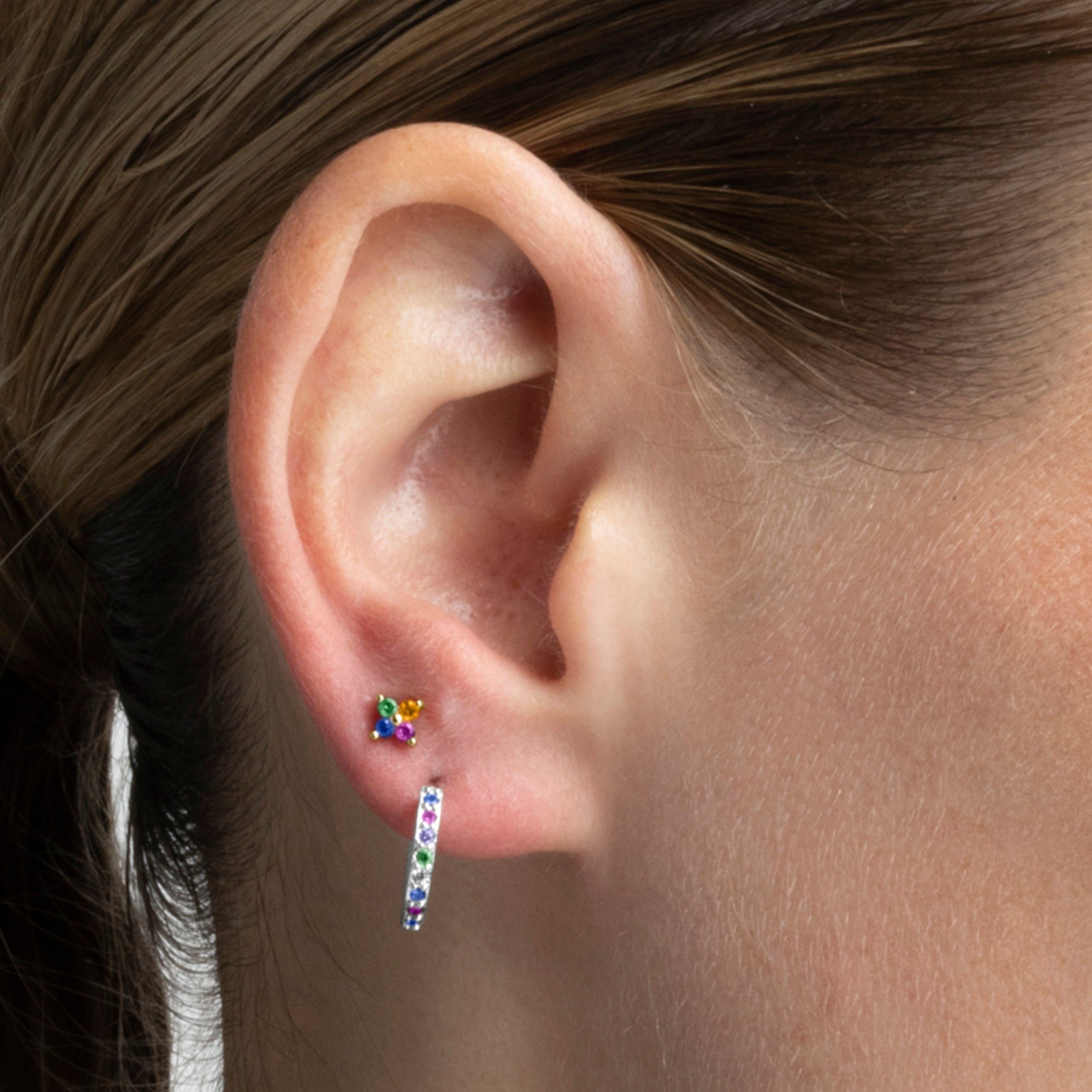 925 Sterling Zilveren Oorbellen met Multicolor Zirkonia, afgewerkt met rhodium - Valarys