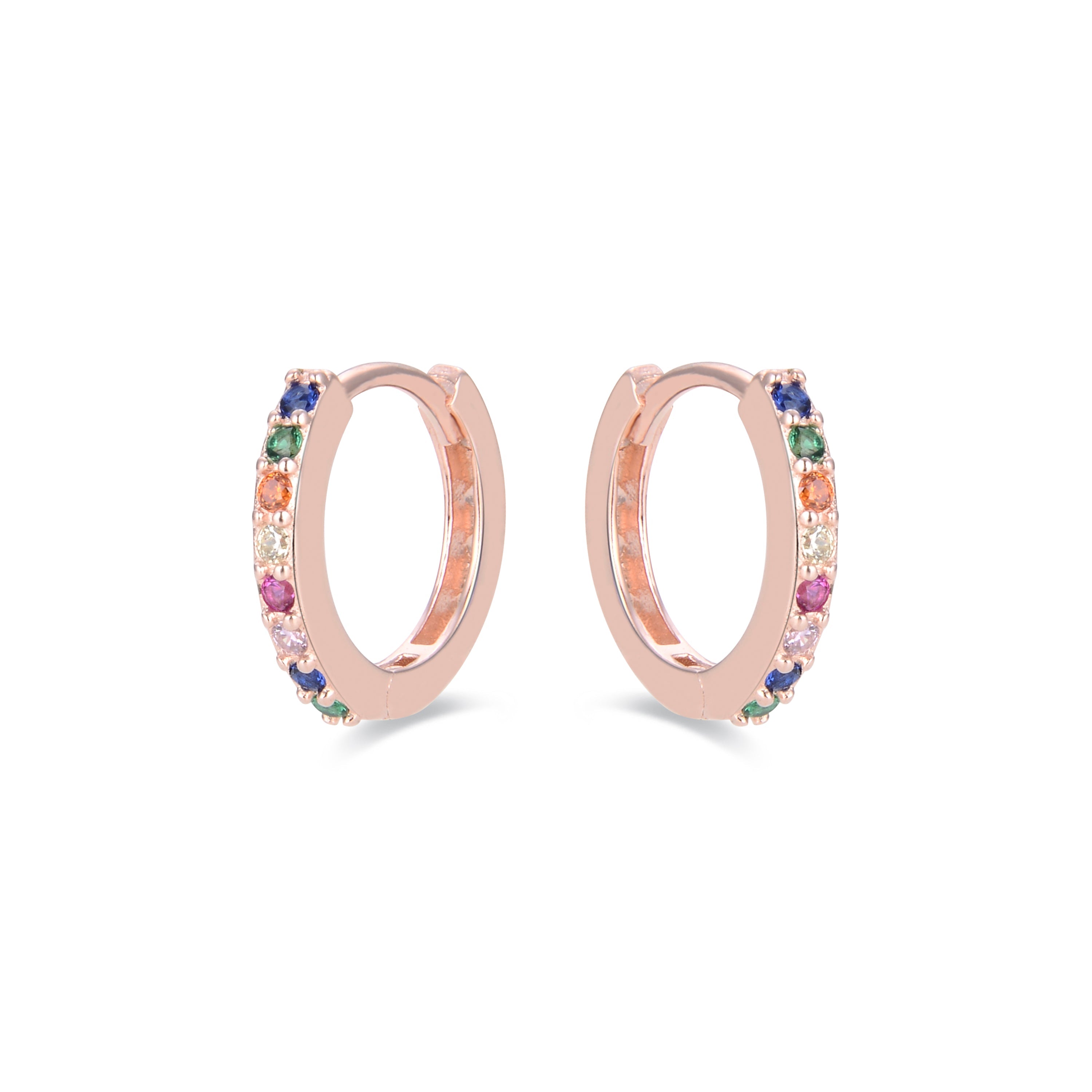 925 Sterling Zilveren Oorbellen met Multicolor Zirkonia afgewerkt in 18K Roze Goud - Valarys
