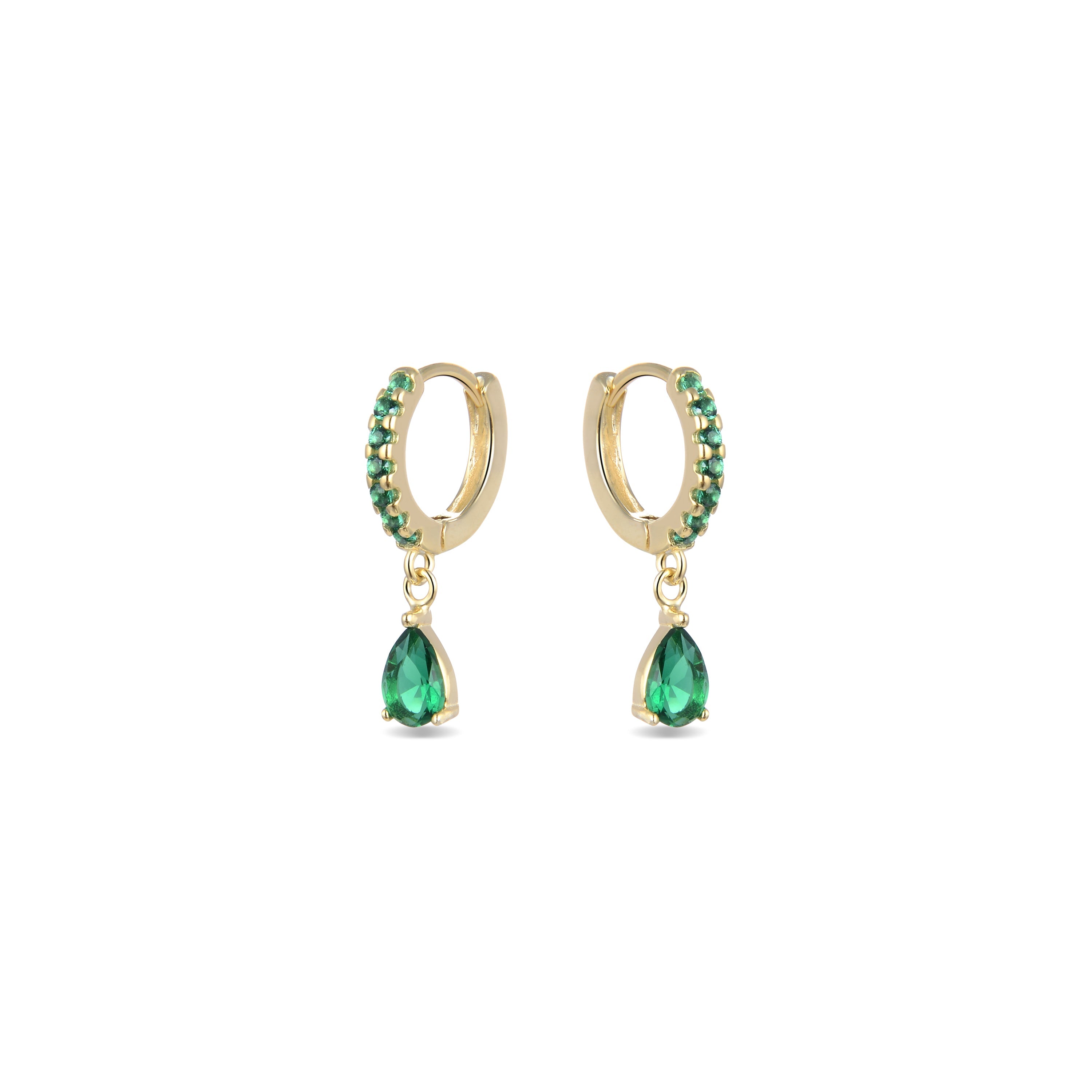 925 Sterling Silver Earrings with Emerald Zirconia finished in 18K yellow gold - Intheon