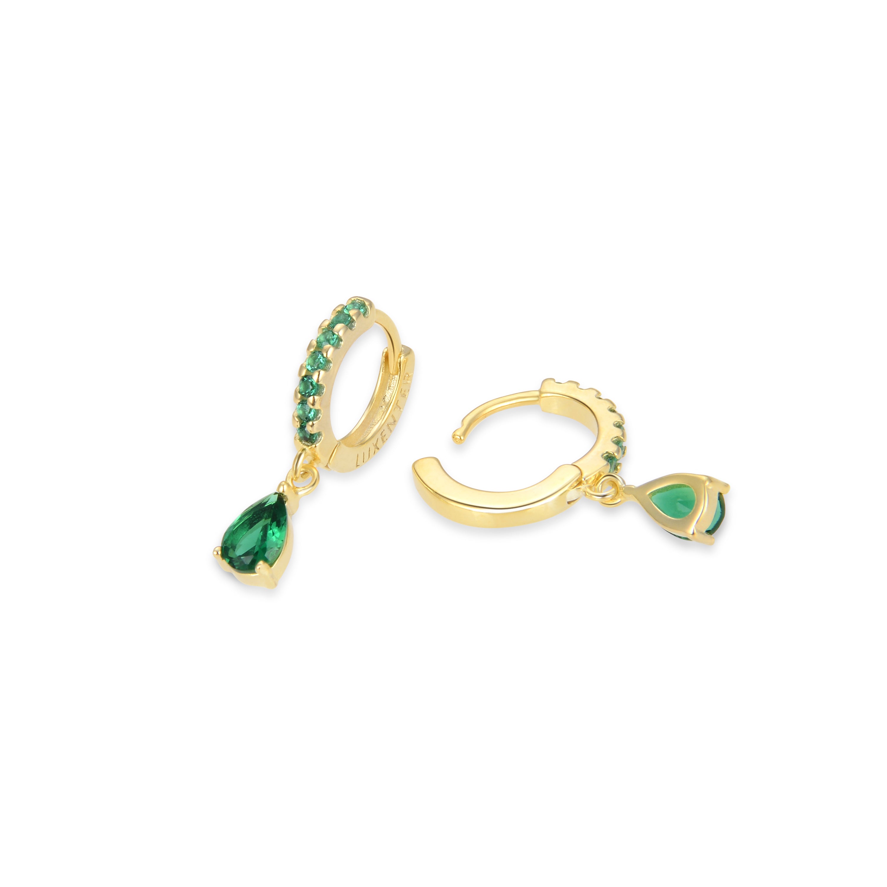 925 Sterling Silver Earrings with Emerald Zirconia finished in 18K yellow gold - Intheon