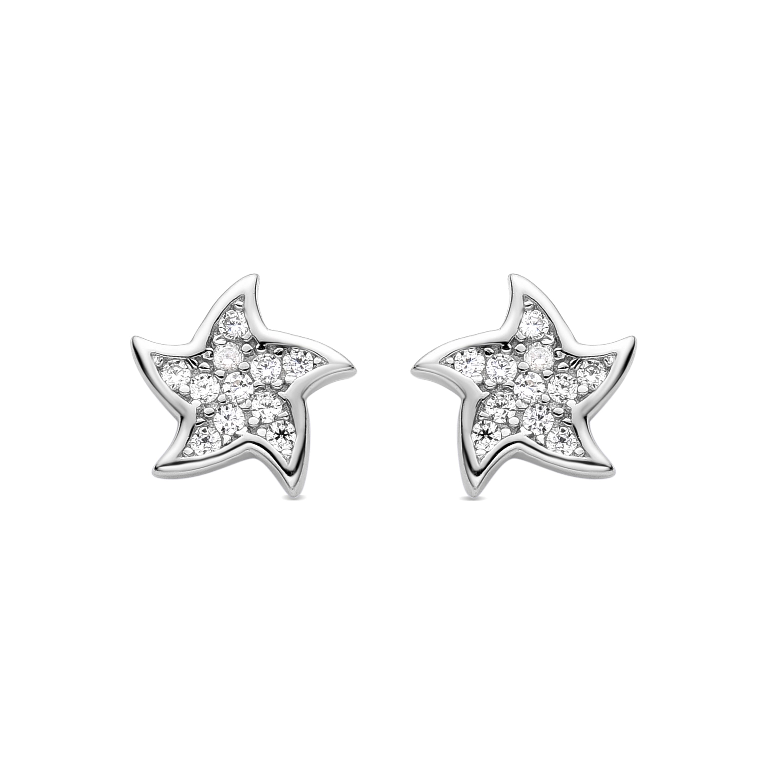 925 Sterling Silver Earrings with Brilliant Zirconia finished in rhodium - Tsya