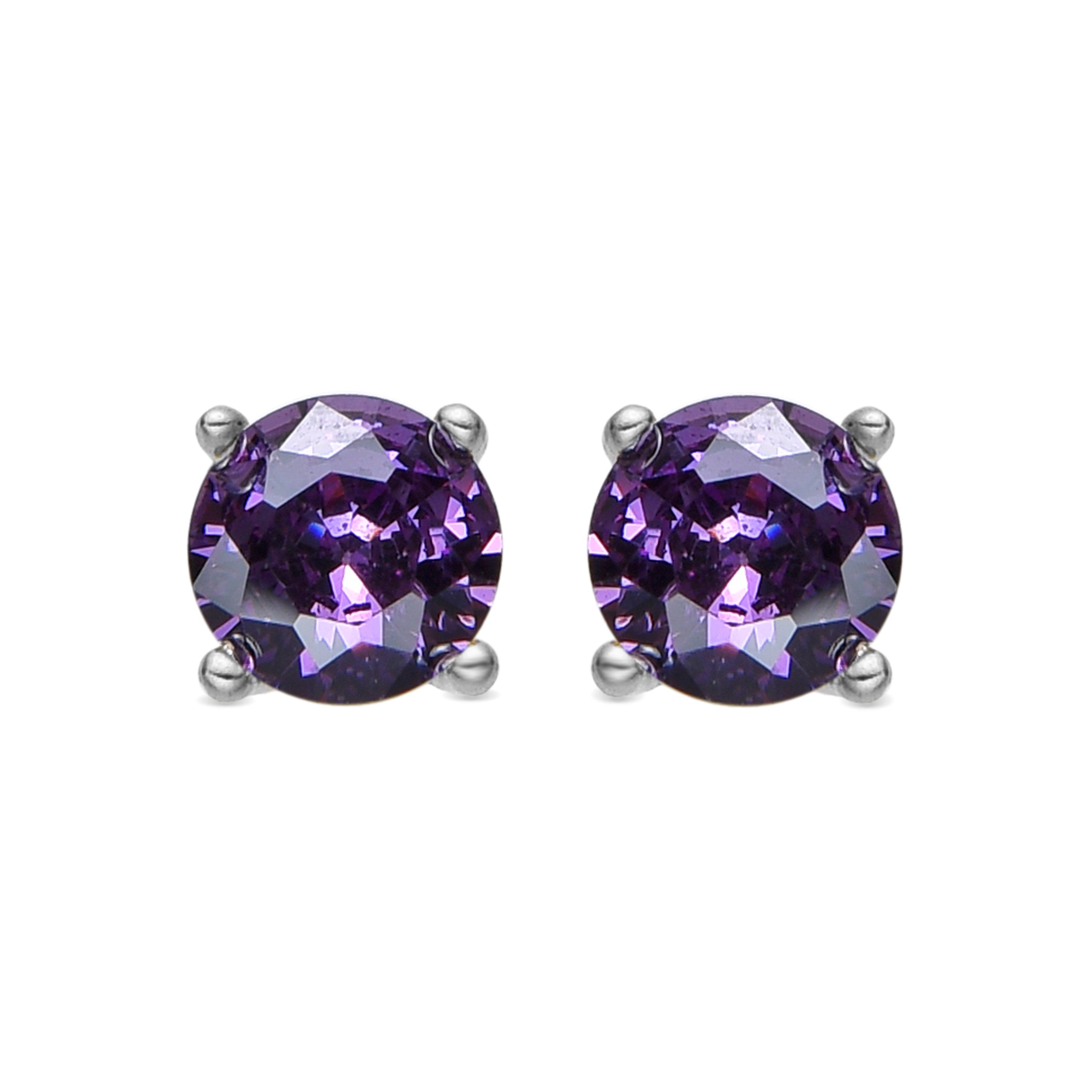 Boucles d'oreilles en argent sterling 925 avec zirconium améthyste finition rhodium - Iona