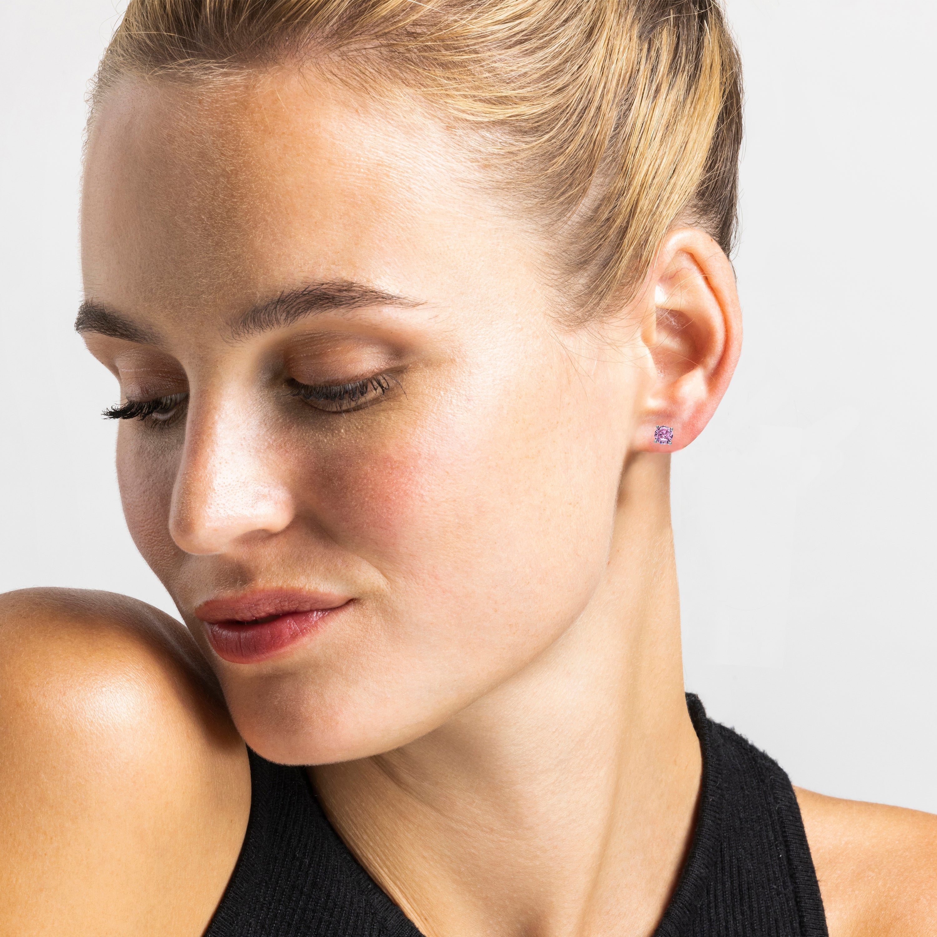 925 Sterling Zilveren Oorbellen met Roze Zirkonia, Rhodium Afwerking - Iona