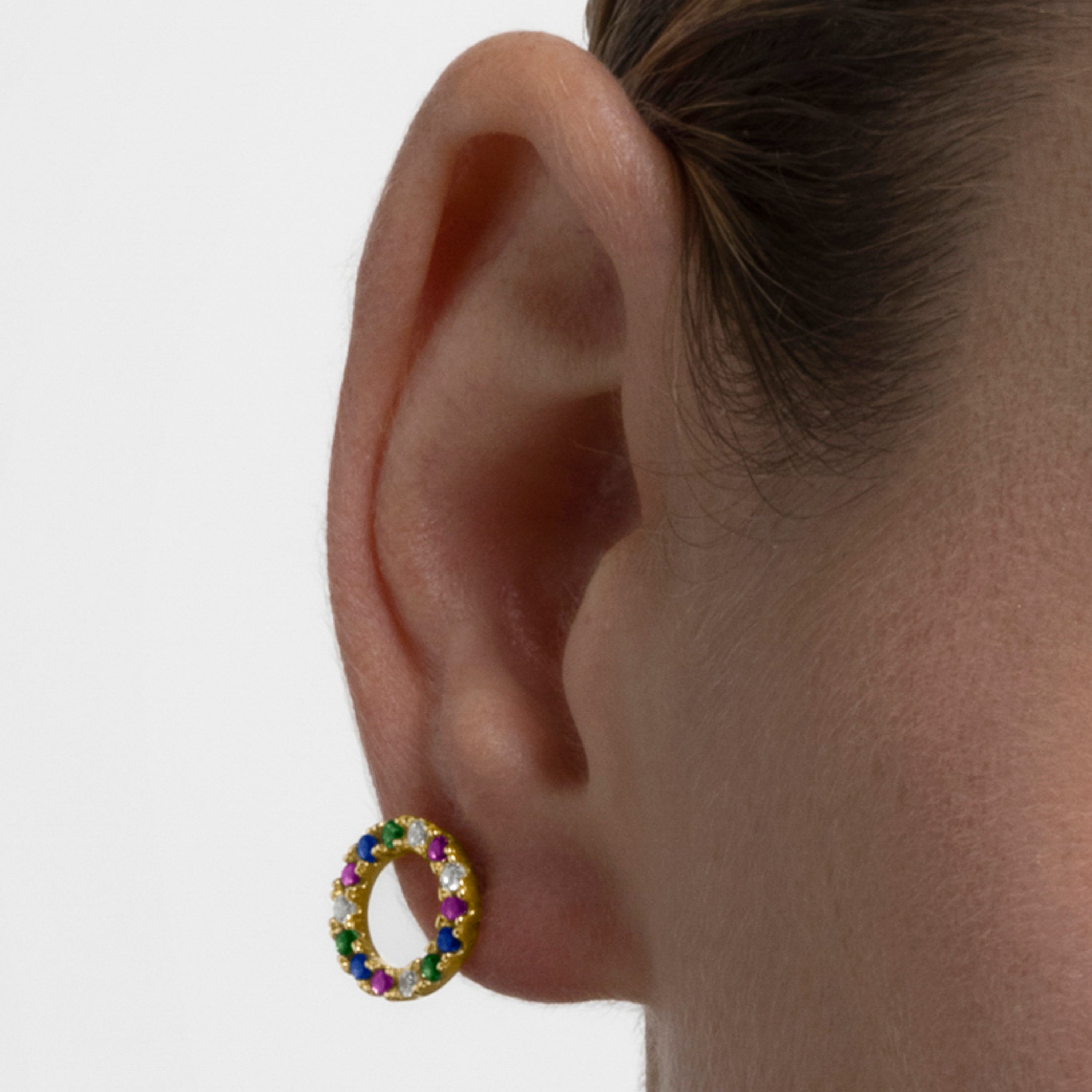Pendientes de Plata de Ley 925 con Circonita Multicolor acabados en oro amarillo 18K - Machi