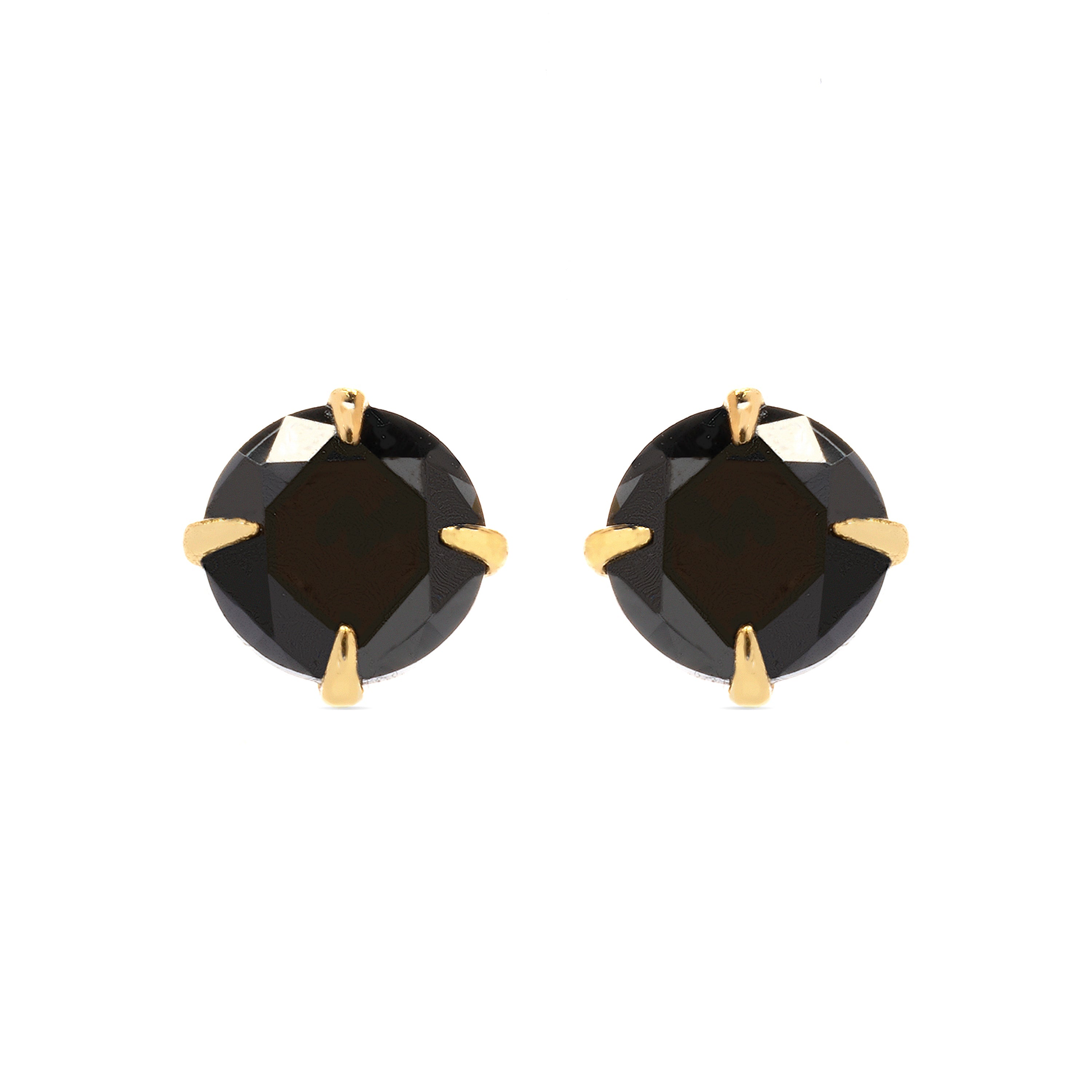 925 Sterling Zilveren Oorbellen met Onyx Zirkonia afgewerkt in 18K Geelgoud - Otieno