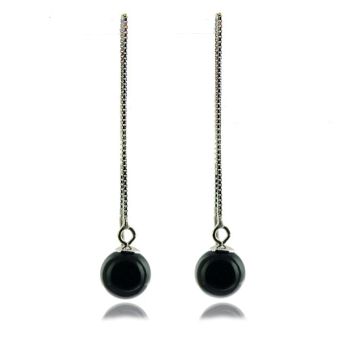 925 Sterling Silver Earrings with Onyx finished in rhodium - Yedia