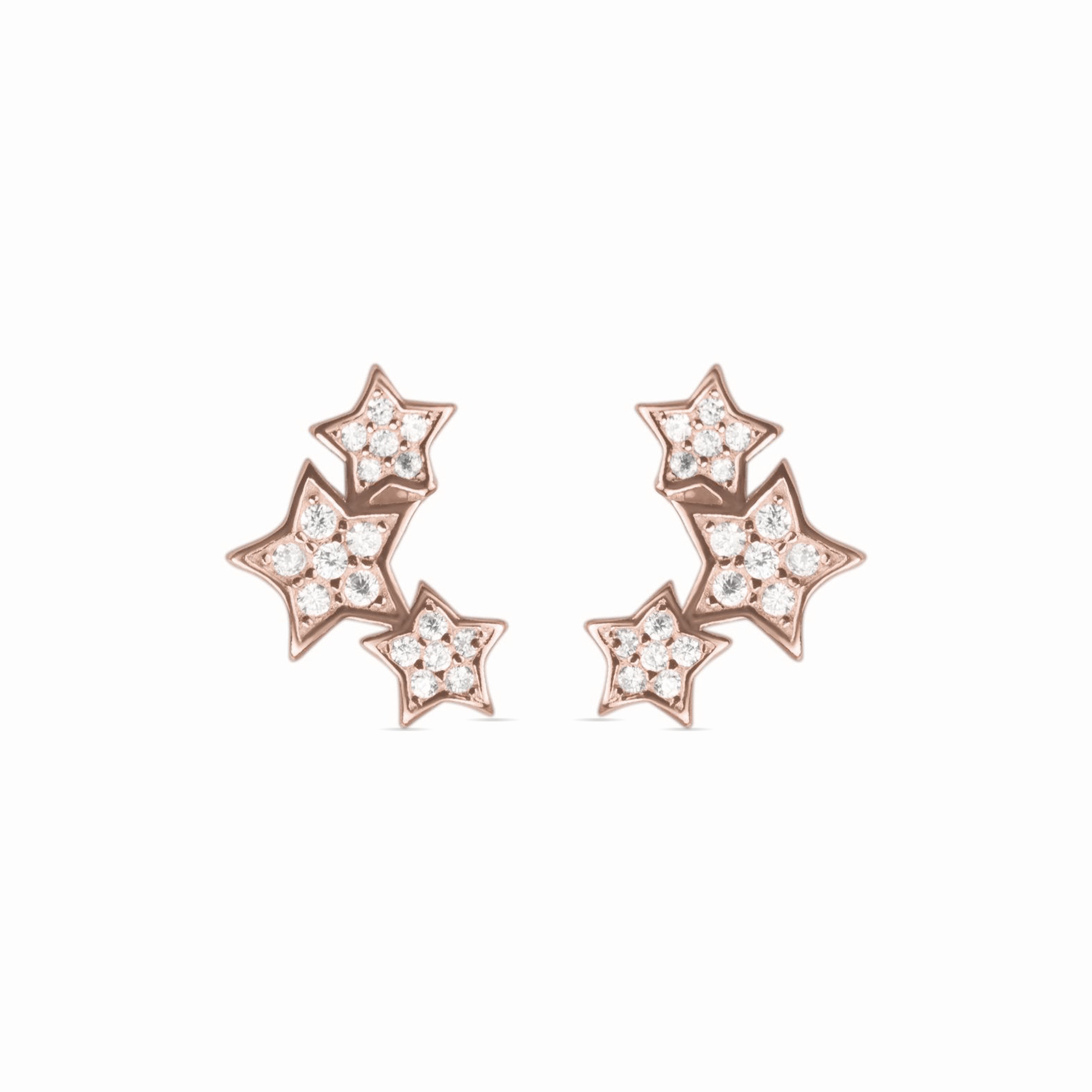 Boucles d'oreilles en argent sterling 925 avec zircon brillant, finies en or rose 18K - Famille
