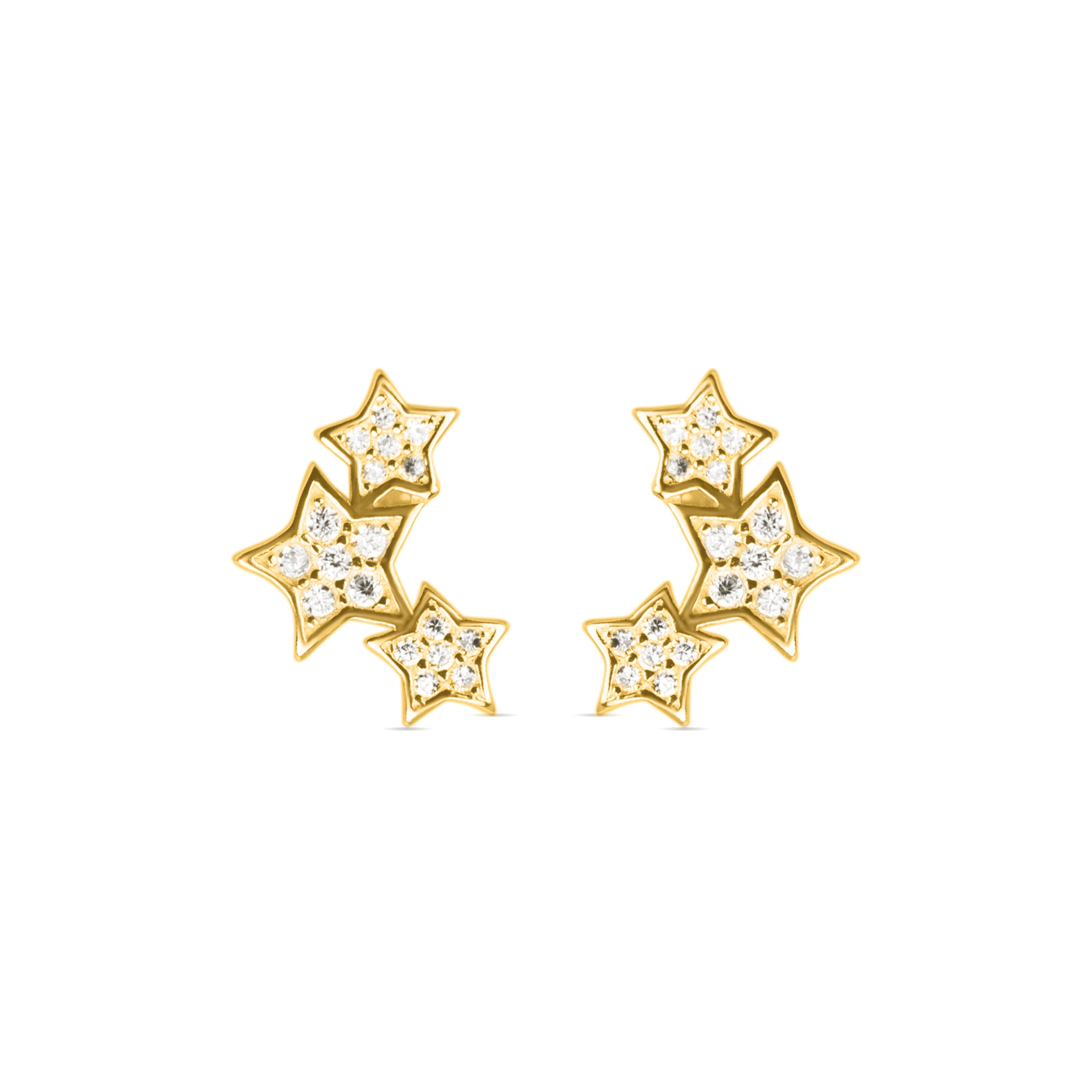 Boucles d'oreilles en argent sterling 925 avec zircon brillant, finies en or jaune 18K - Famille