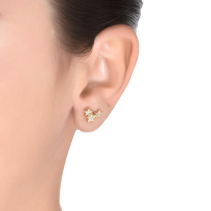 Boucles d'oreilles en argent sterling 925 avec zircon brillant, finies en or jaune 18K - Famille