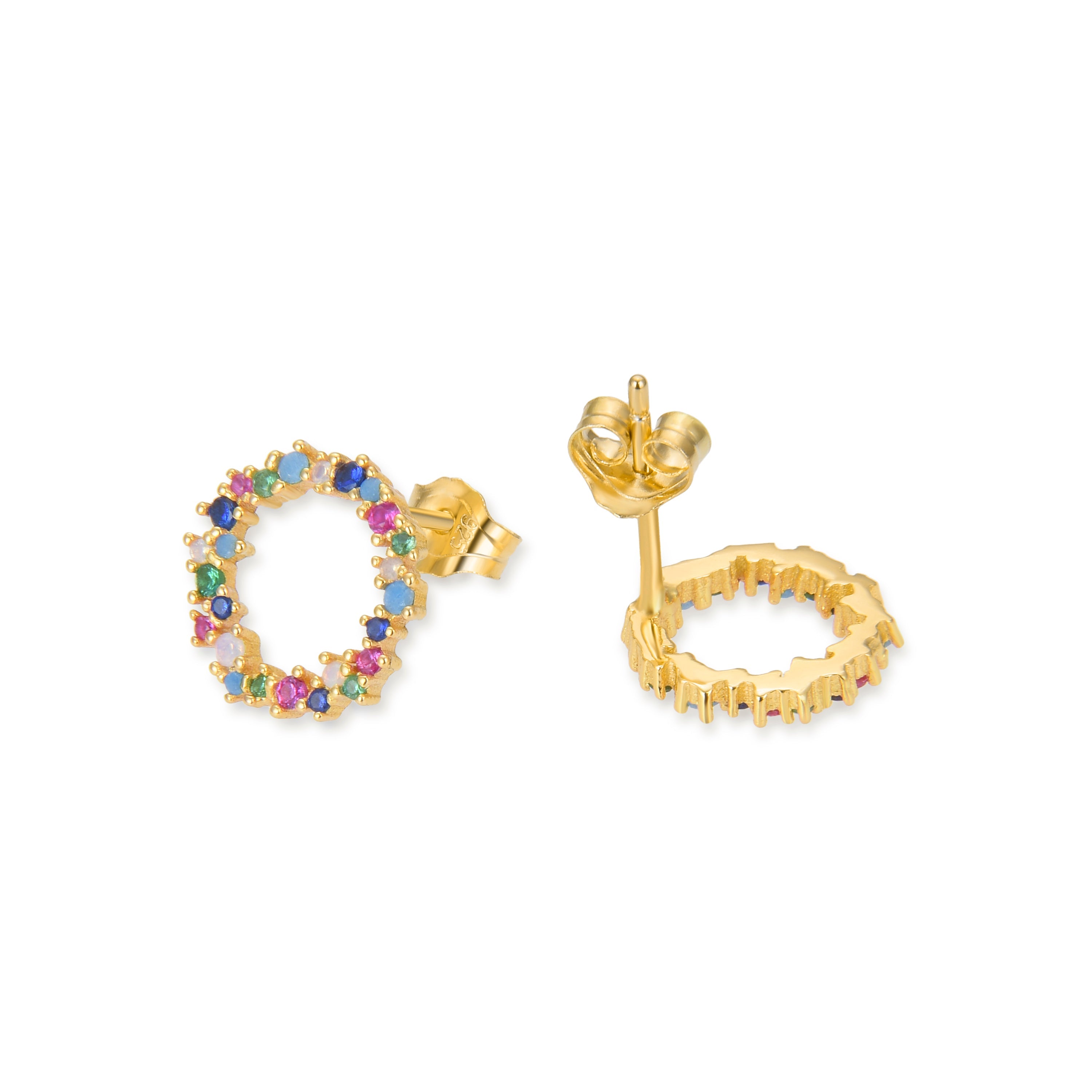 Pendientes de Plata de Ley 925 con Circonita Multicolor acabados en oro amarillo 18K - Thilak