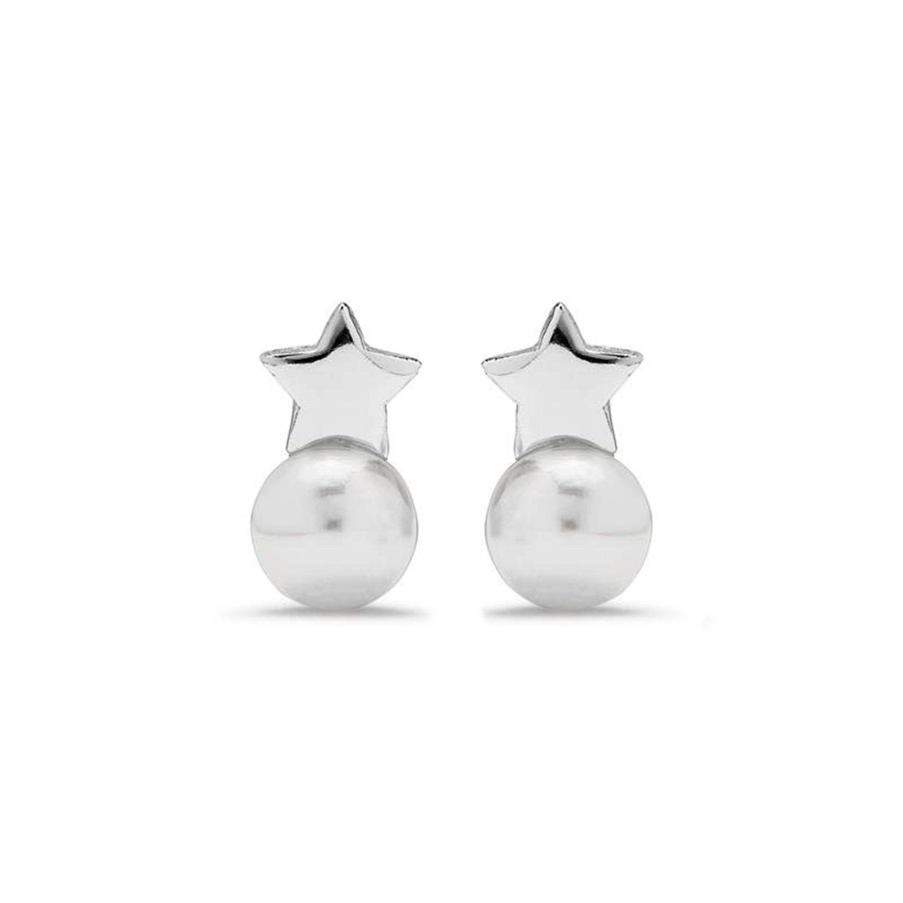 Orecchini in Argento Sterling 925 con Perla Bianca finiti in rodio - Grimbei